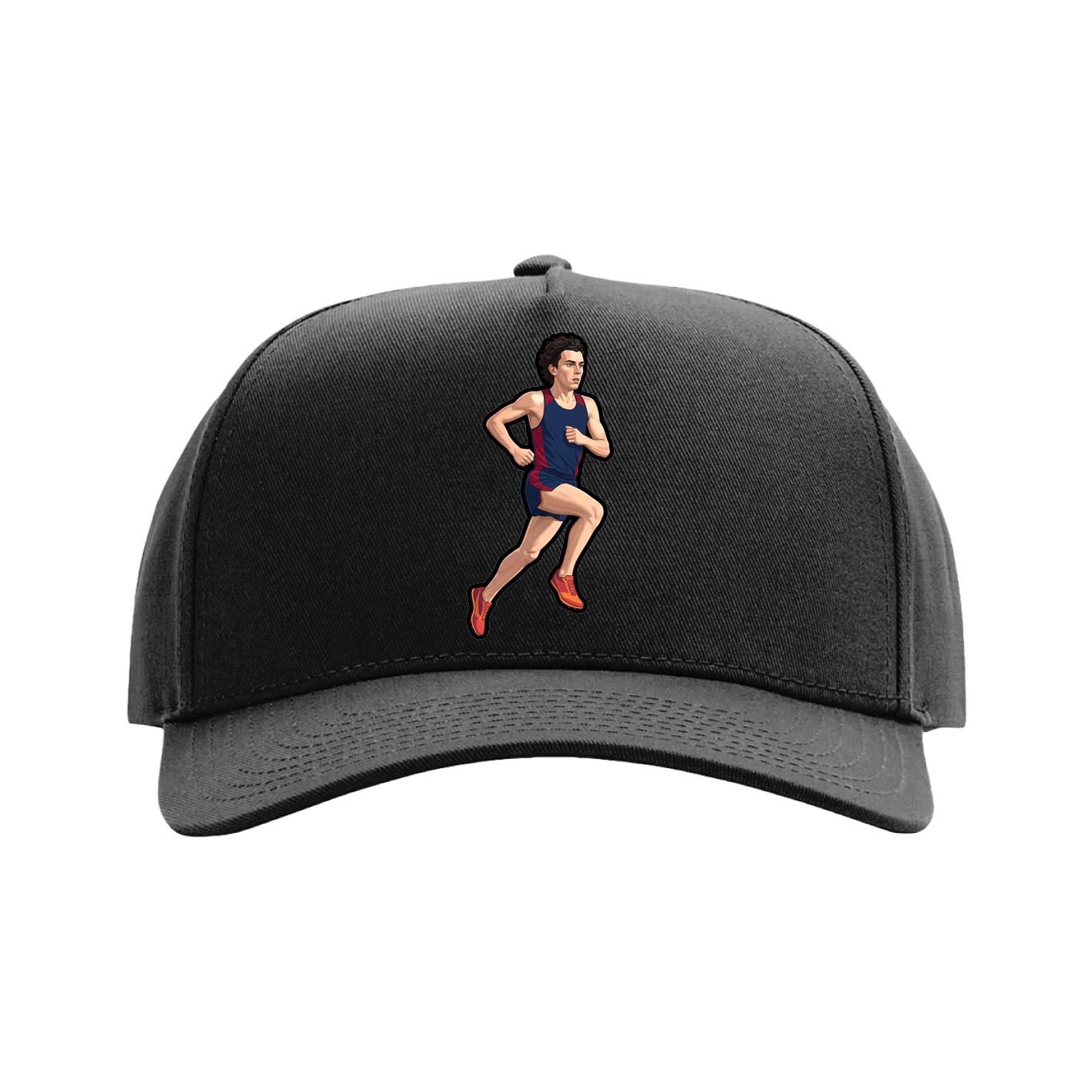 Full Fabric Five-Panel Champ Cap — Name Vertical in Black