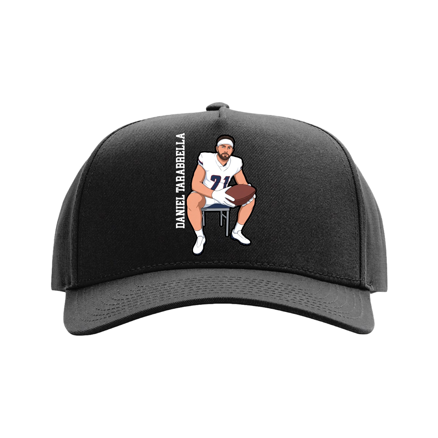 Full Fabric Five-Panel Champ Cap — Name Vertical in Black