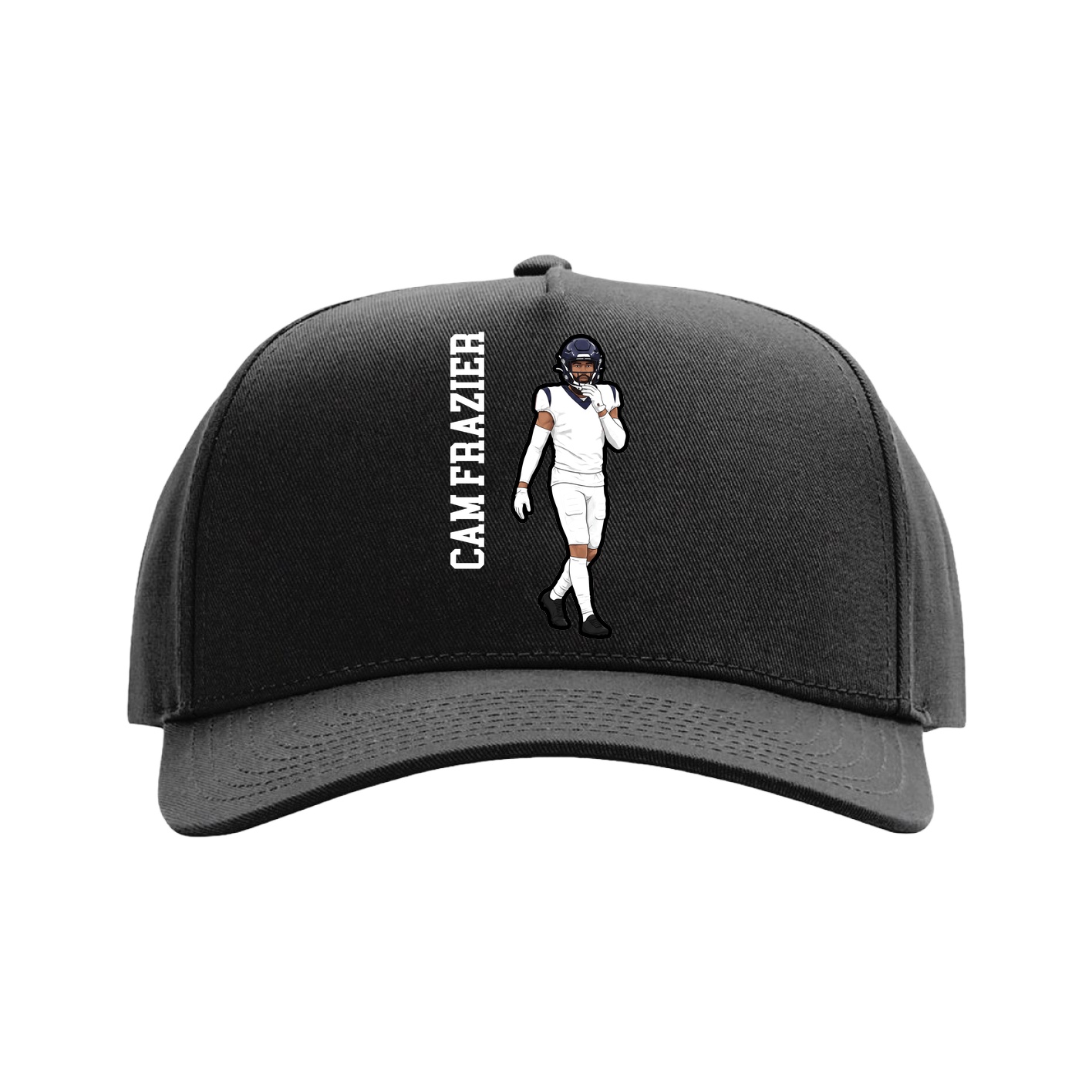 Full Fabric Five-Panel Champ Cap — Name Vertical in Black