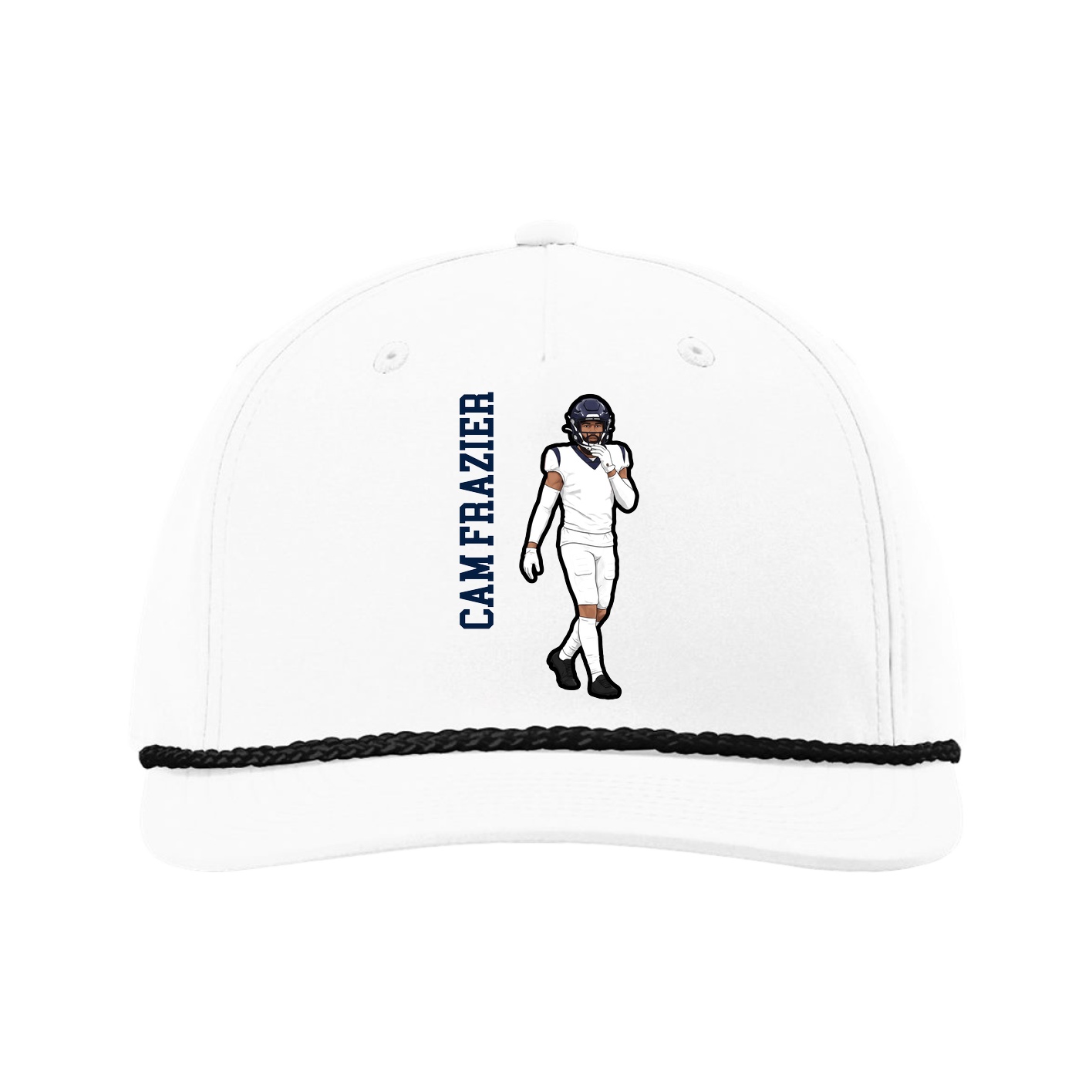 Five-Panel Classic Rope Cap — Name Vertical in White