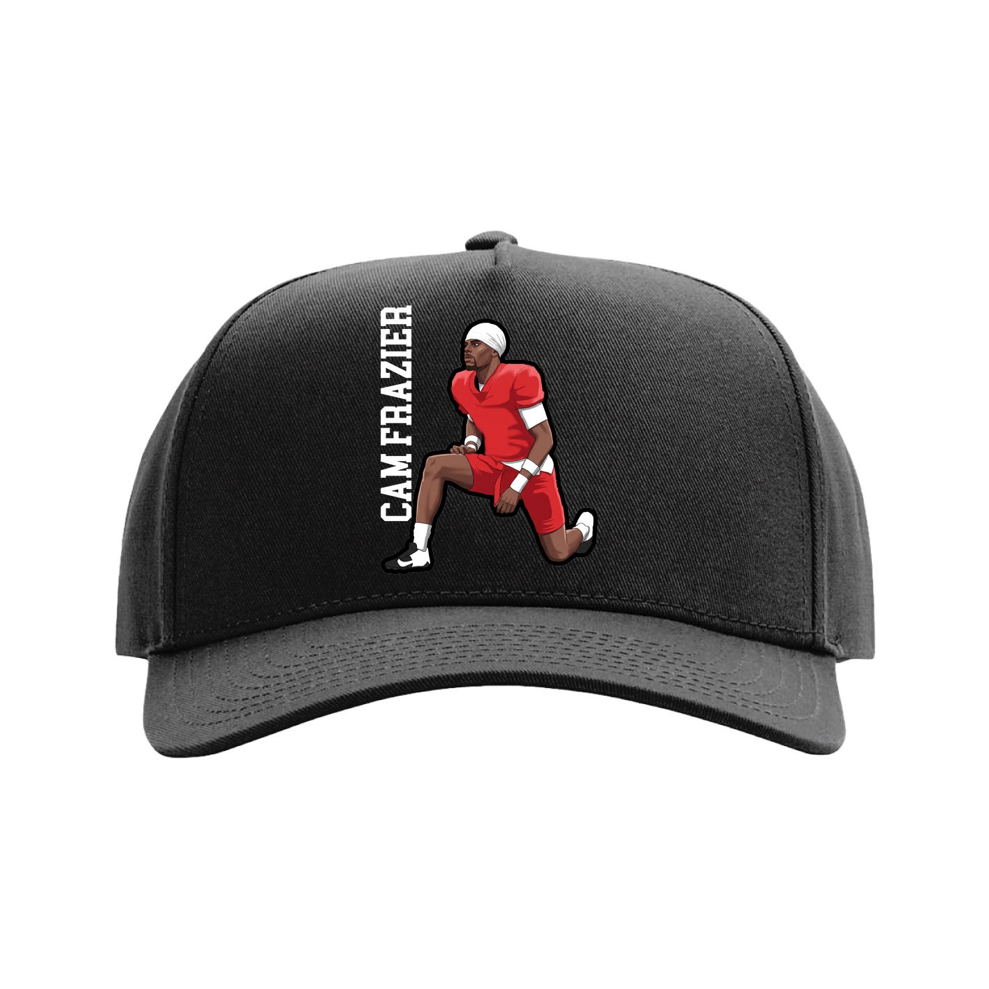 Full Fabric Five-Panel Champ Cap — Name Vertical in Black