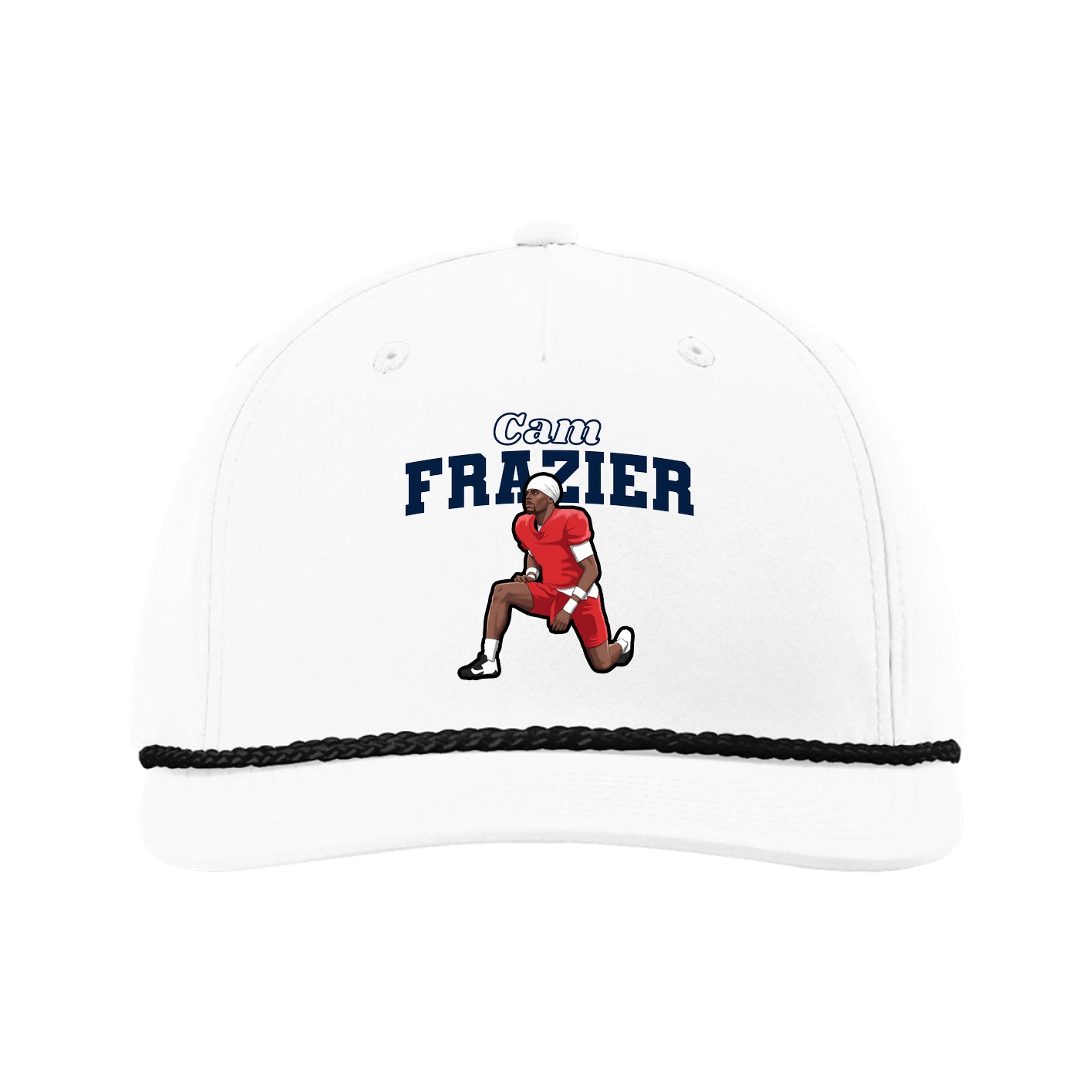 Five-Panel Classic Rope Cap — Name Arch in White