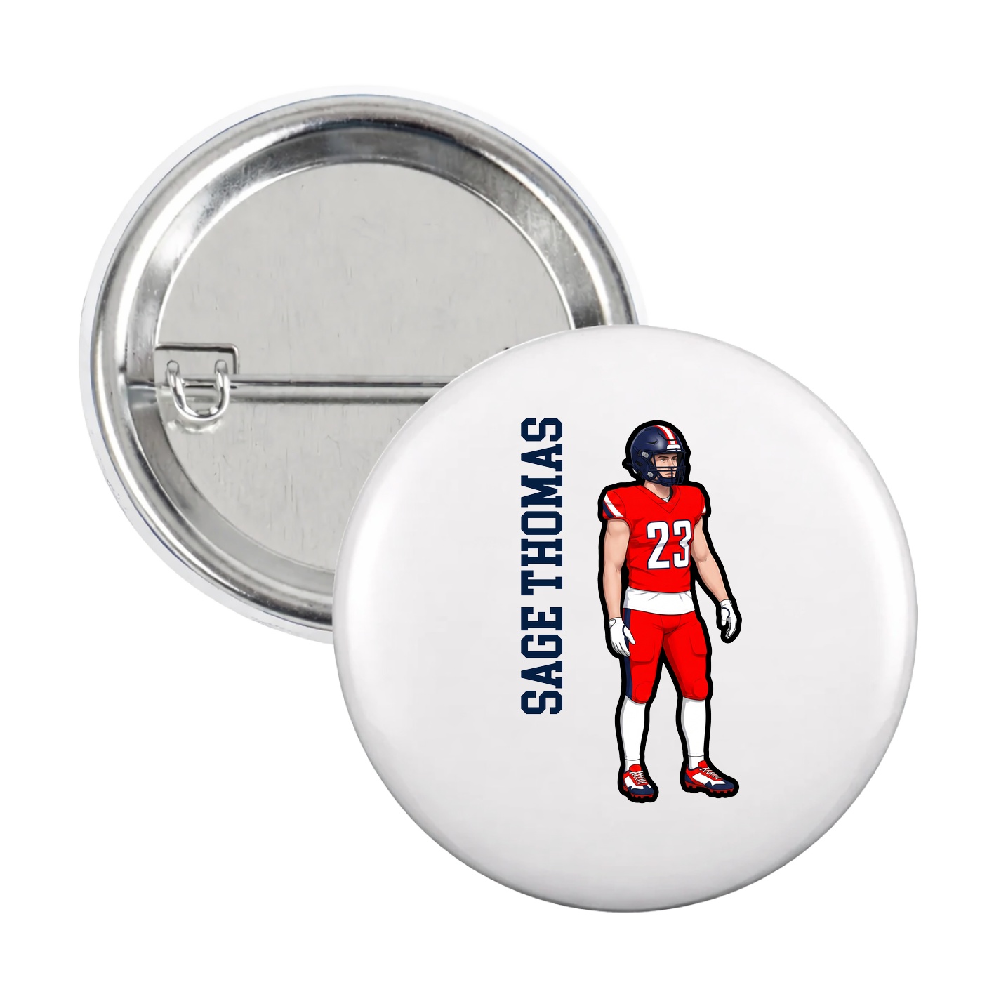 Game Day Button — Name Vertical in White
