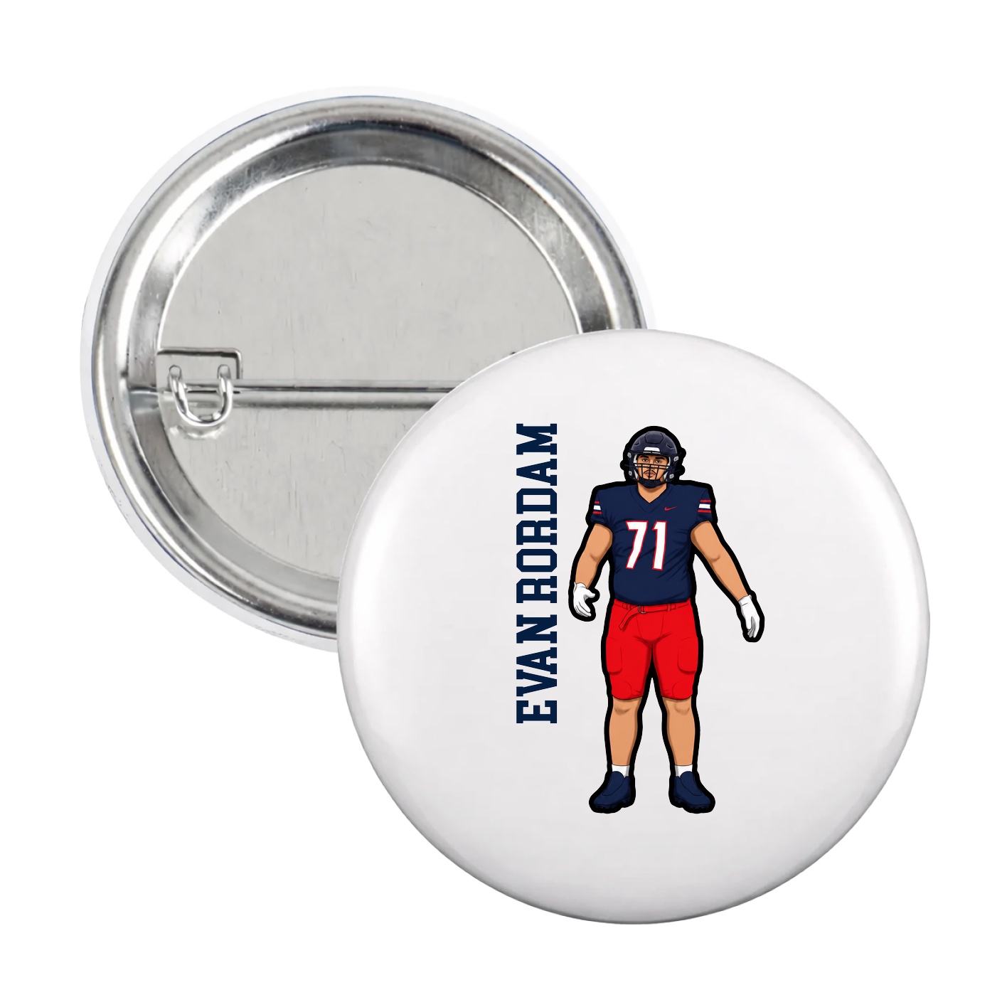 Game Day Button — Name Vertical in White