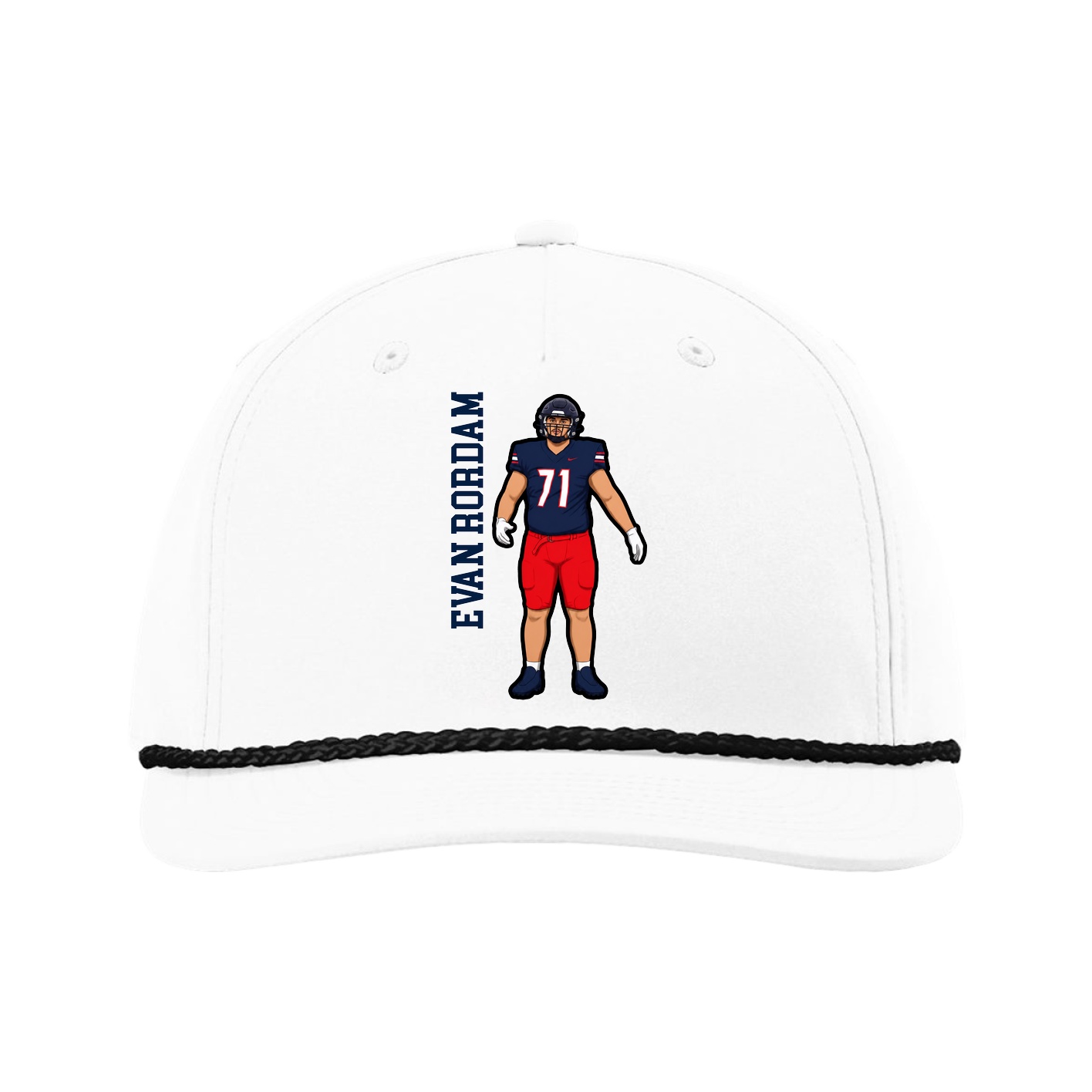 Five-Panel Classic Rope Cap — Name Vertical in White