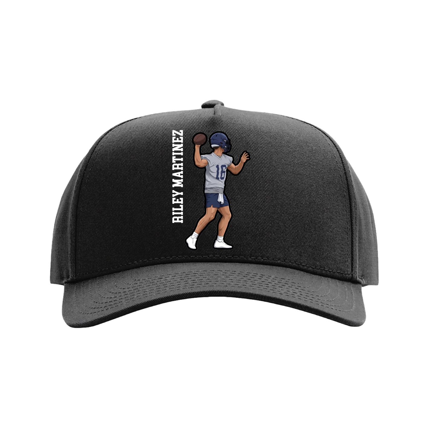 Full Fabric Five-Panel Champ Cap — Name Vertical in Black