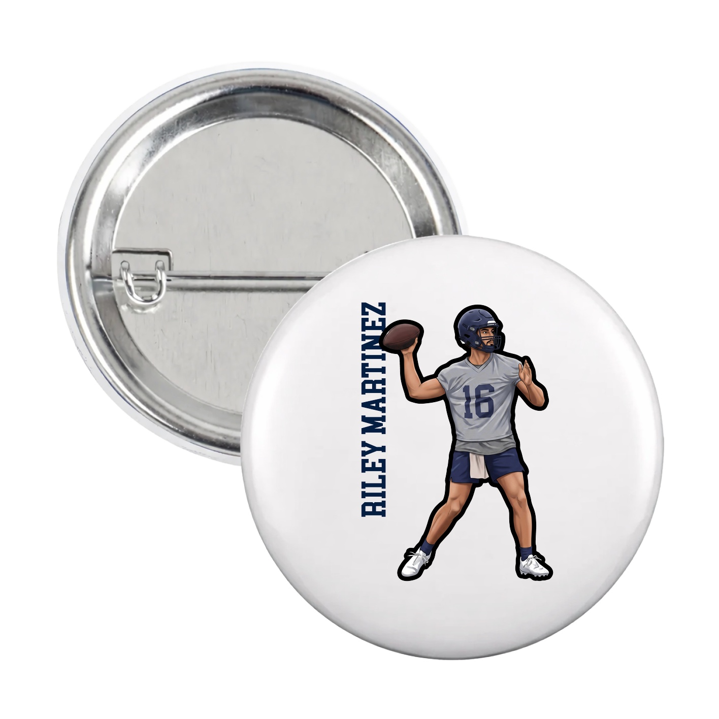 Game Day Button — Name Vertical in White