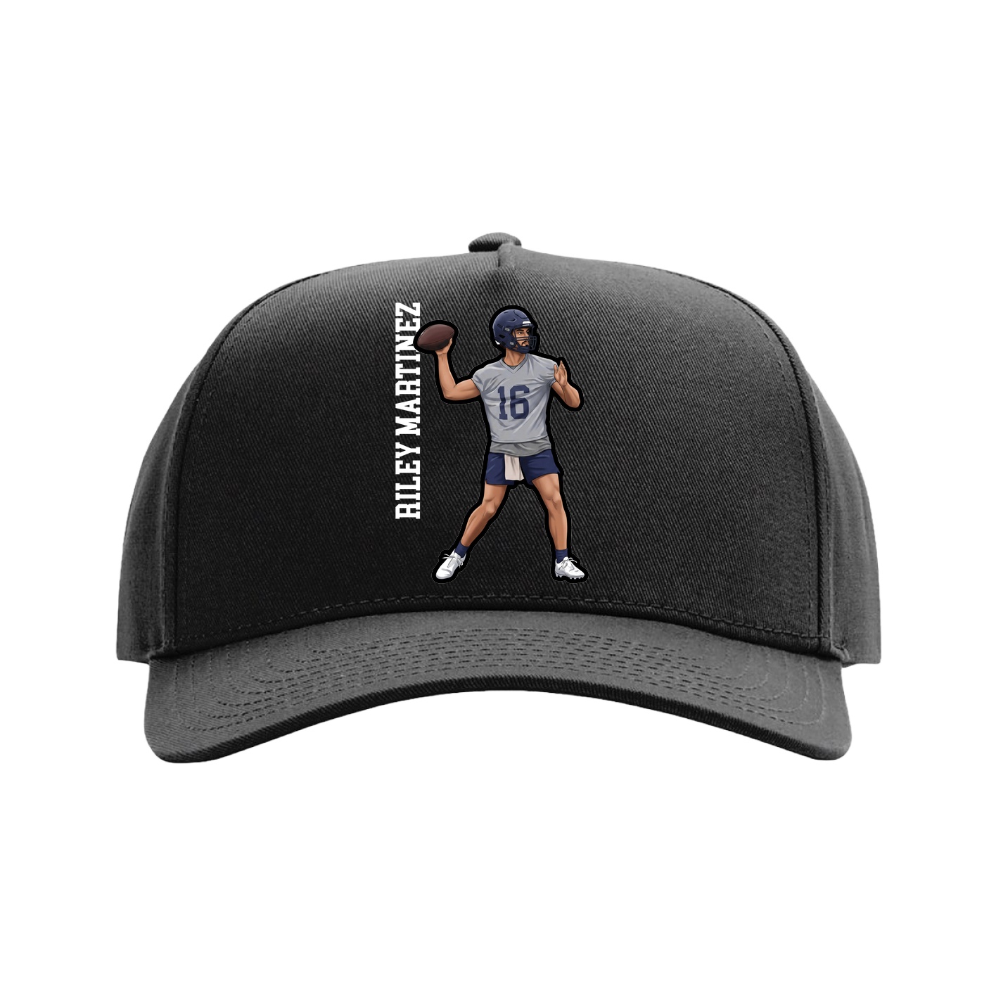 Full Fabric Five-Panel Champ Cap — Name Vertical in Black