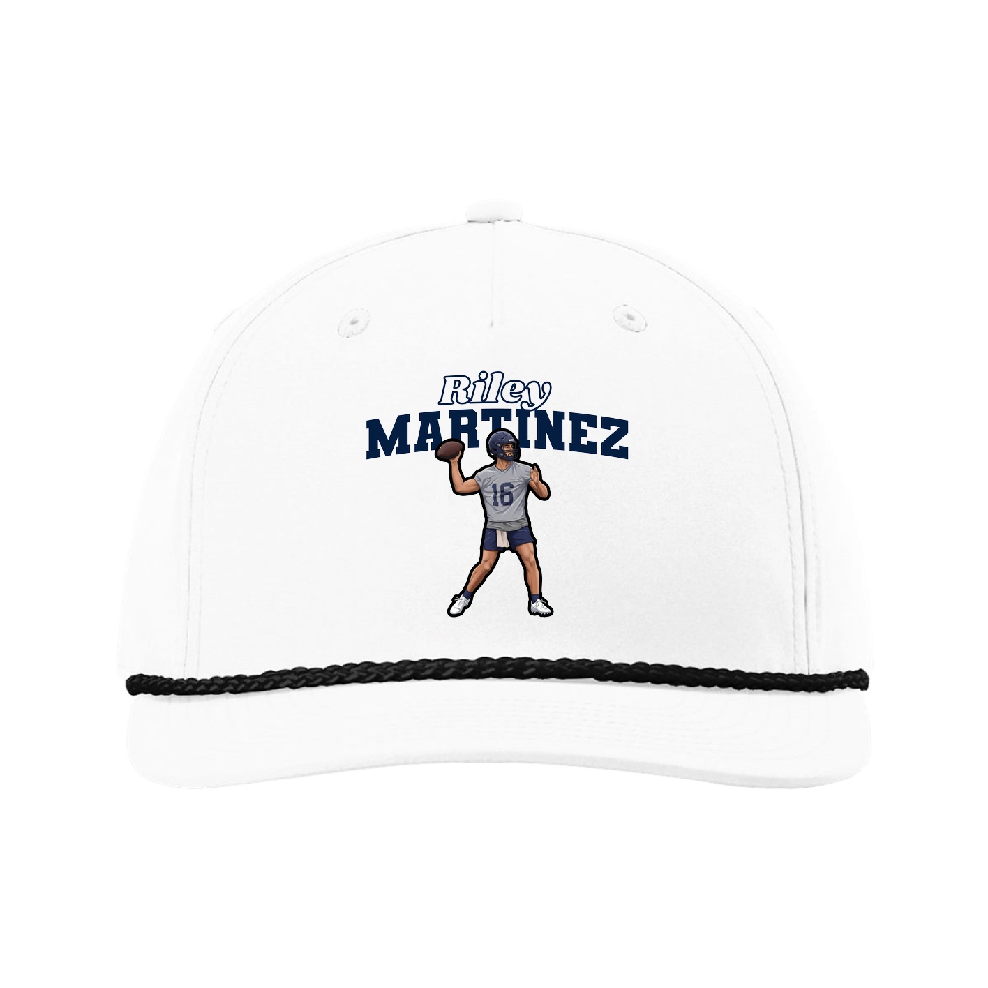 Five-Panel Classic Rope Cap — Name Arch in White