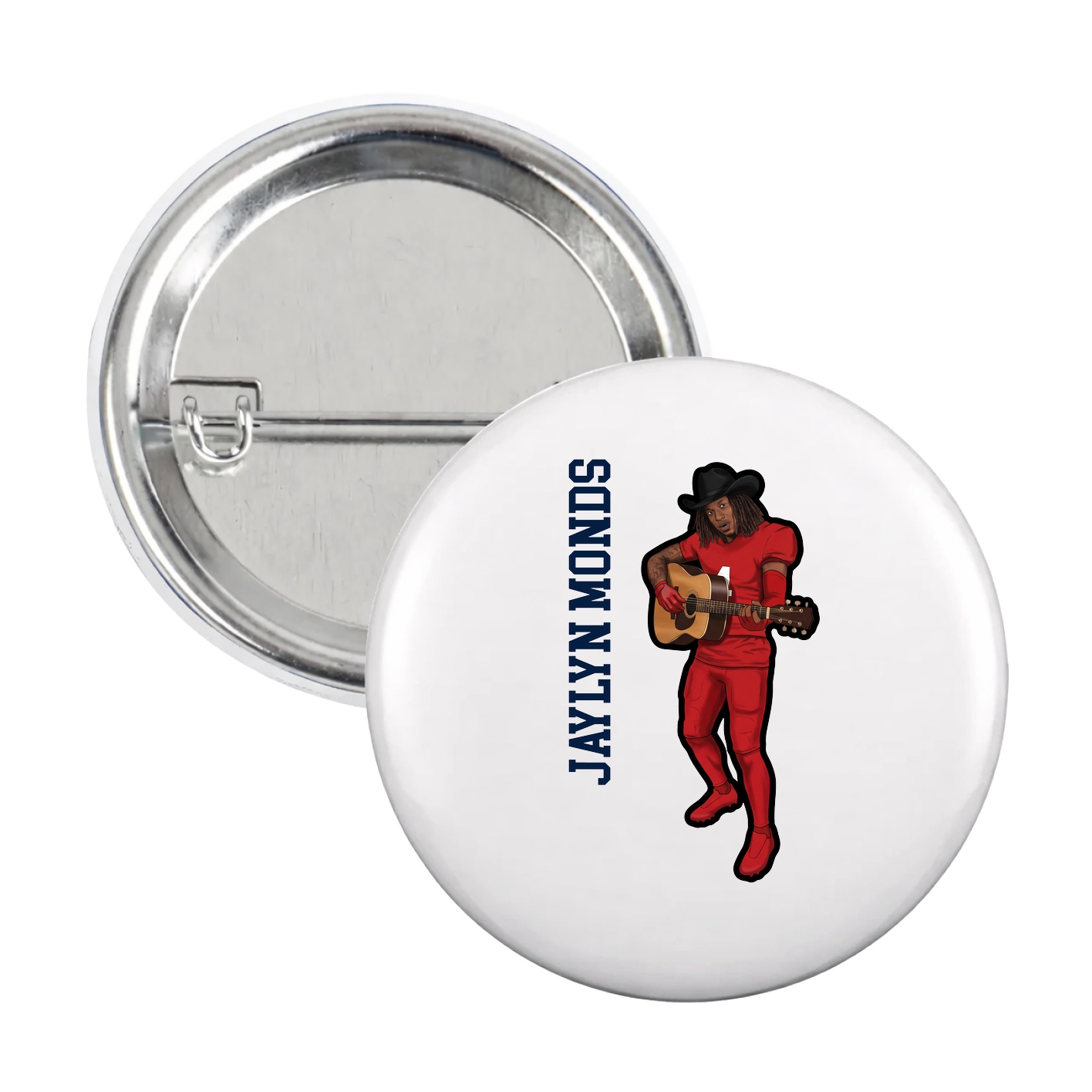 Game Day Button — Name Vertical in White