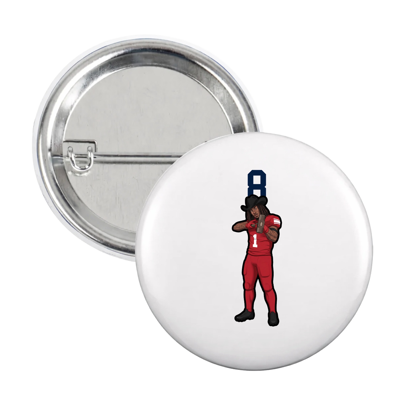 Game Day Button — Number Top in White