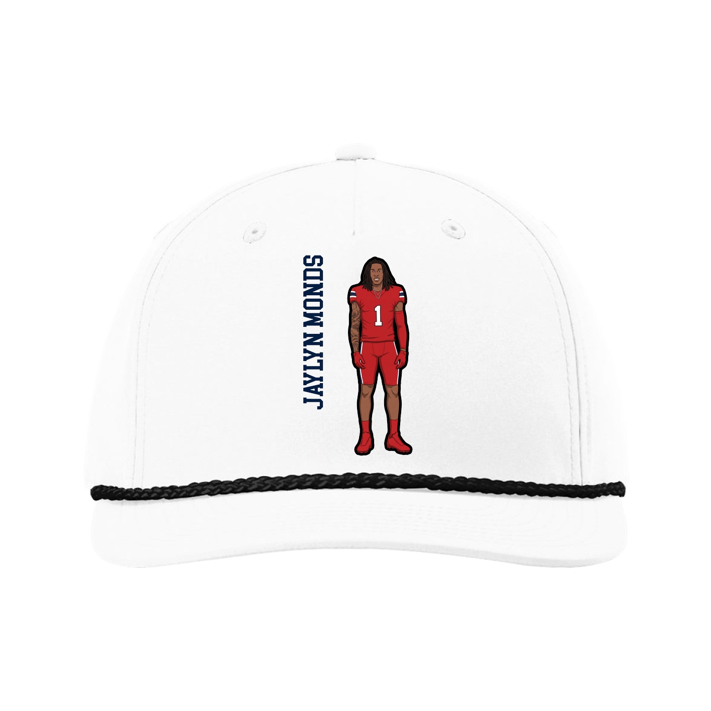 Five-Panel Classic Rope Cap — Name Vertical in White