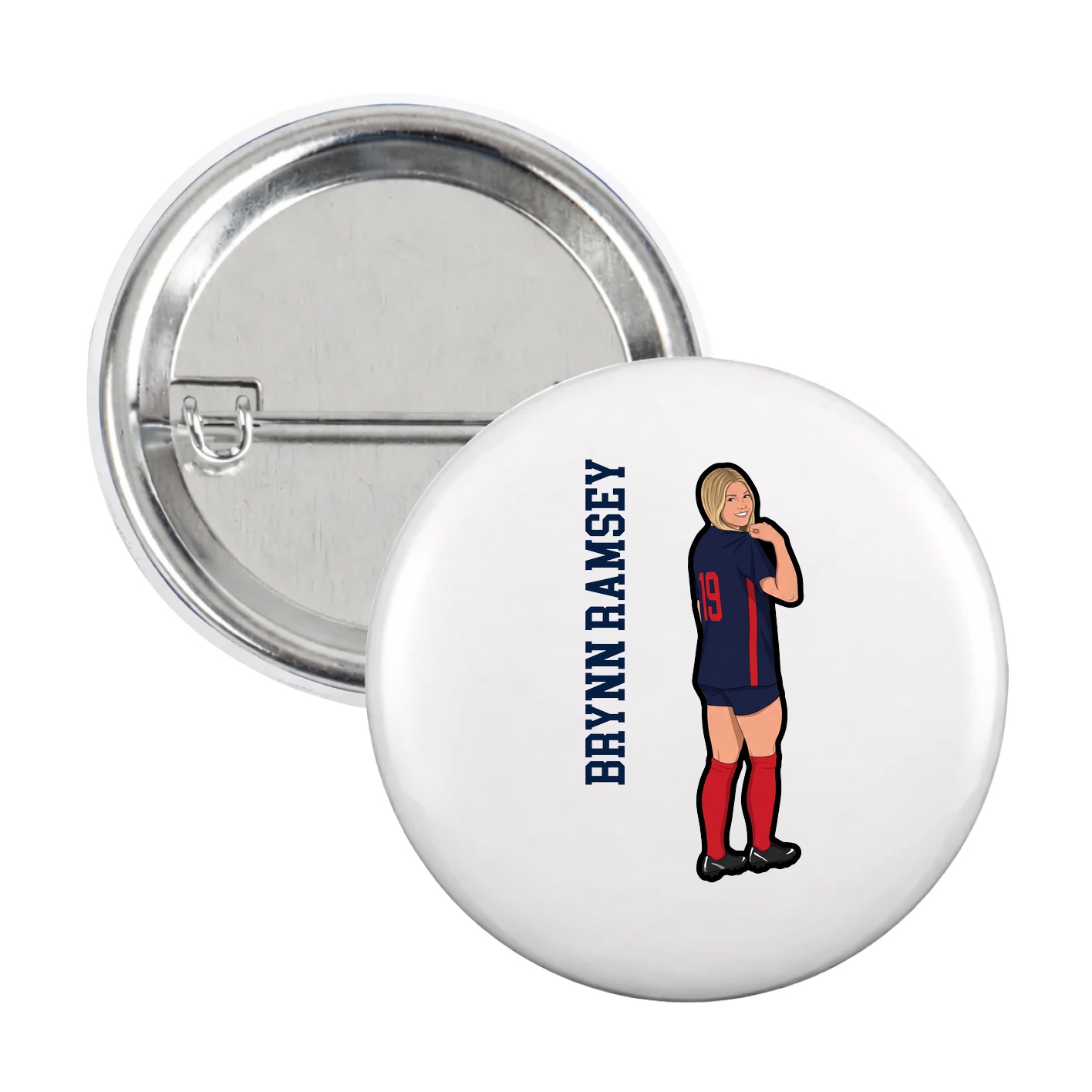 Game Day Button — Name Vertical in White