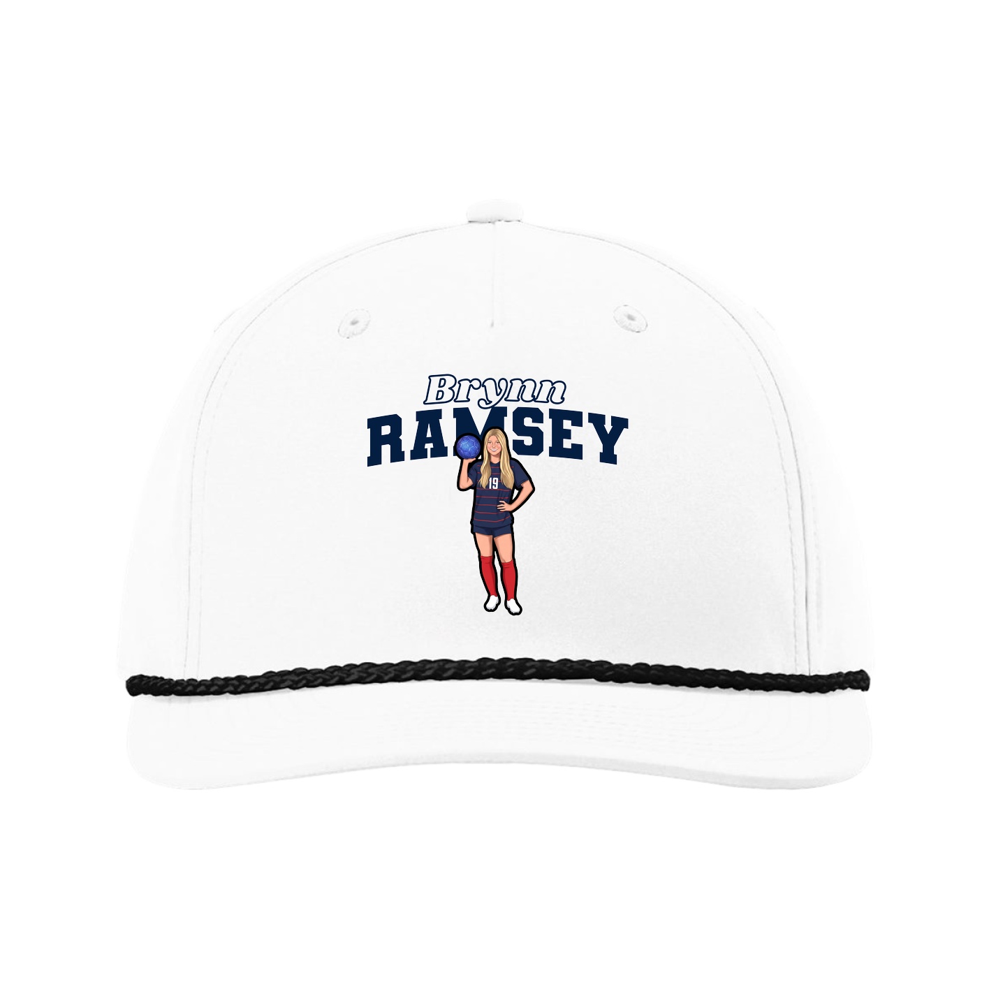 Five-Panel Classic Rope Cap — Name Arch in White