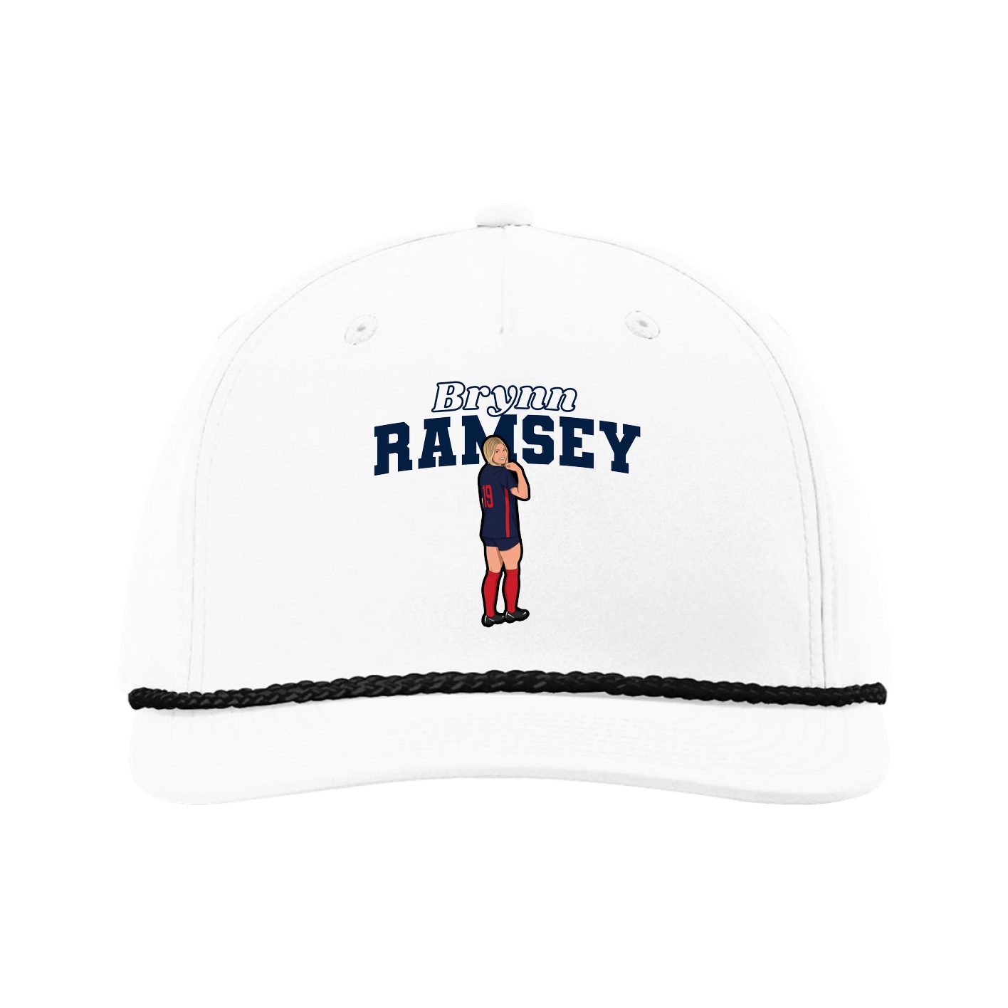Five-Panel Classic Rope Cap — Name Arch in White
