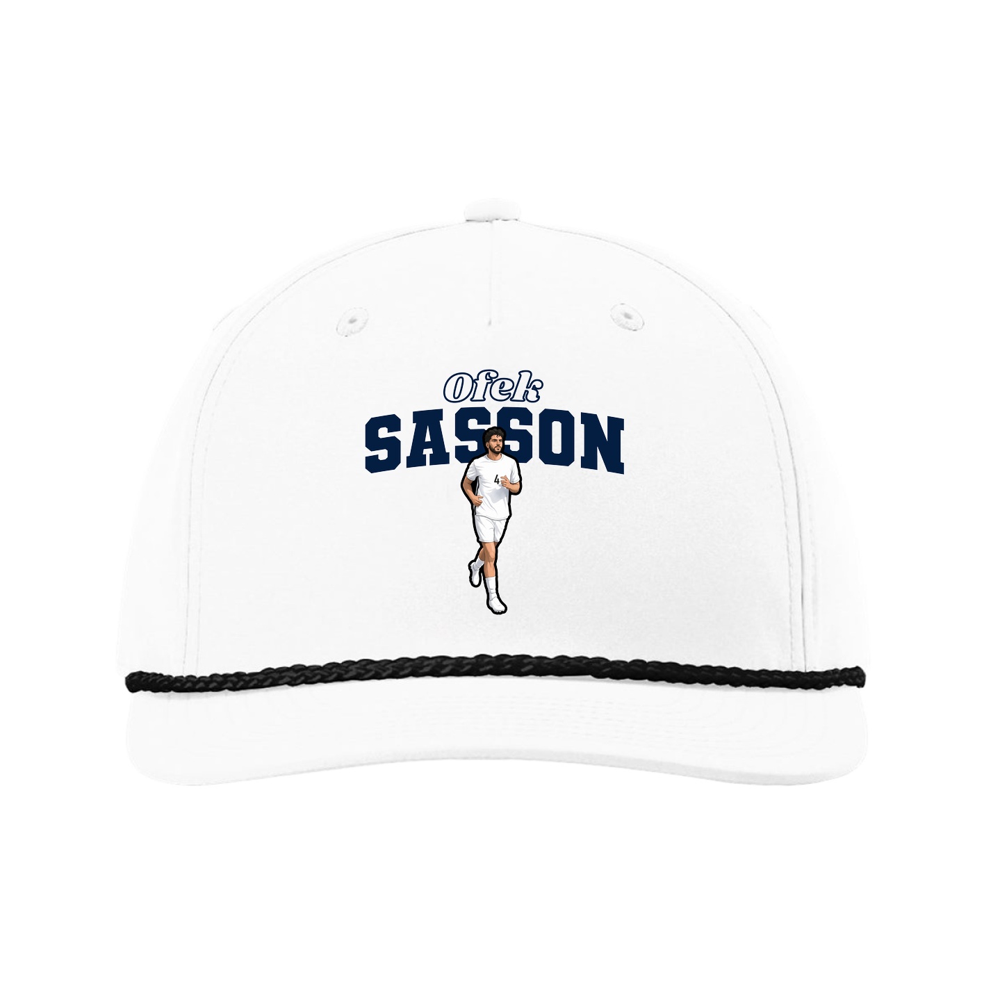 Five-Panel Classic Rope Cap — Name Arch in White