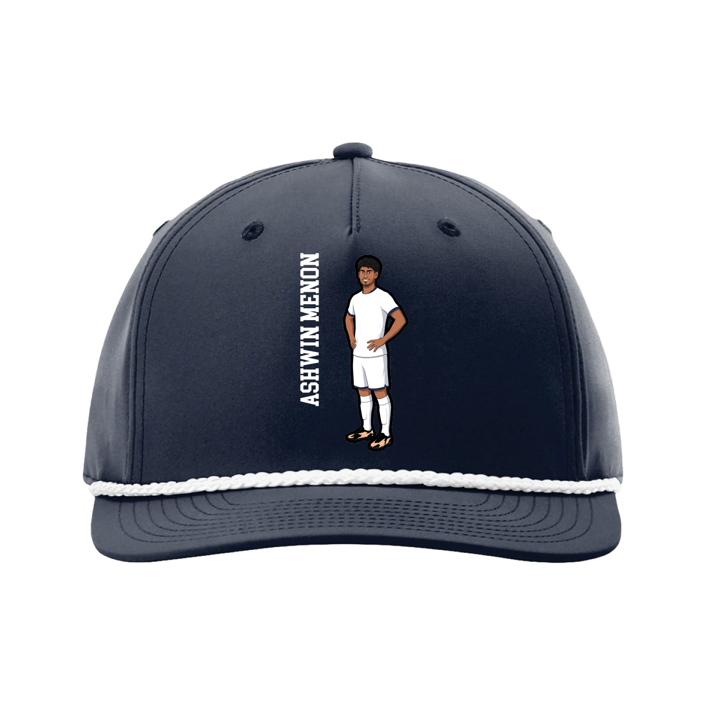 Five-Panel Classic Rope Cap — Name Vertical in Navy