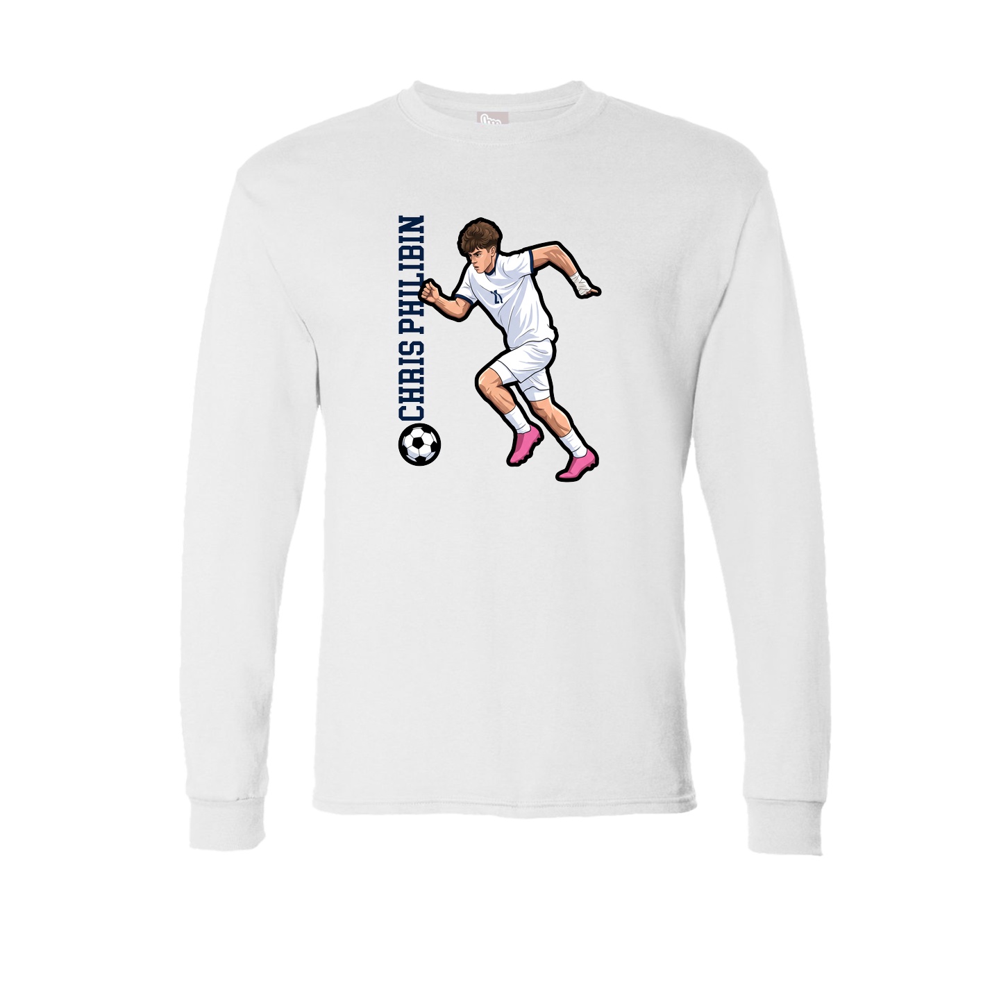 Long Sleeve Tee — Name Vertical in White