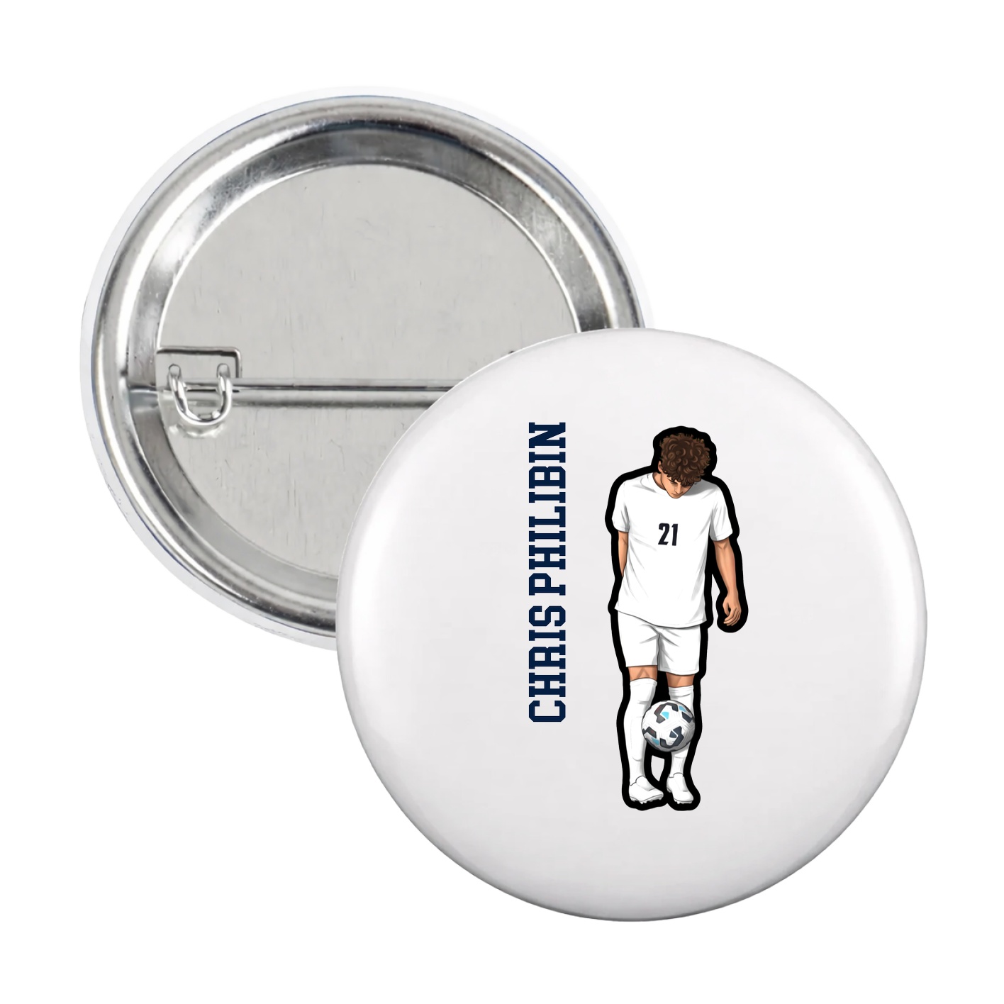 Game Day Button — Name Vertical in White