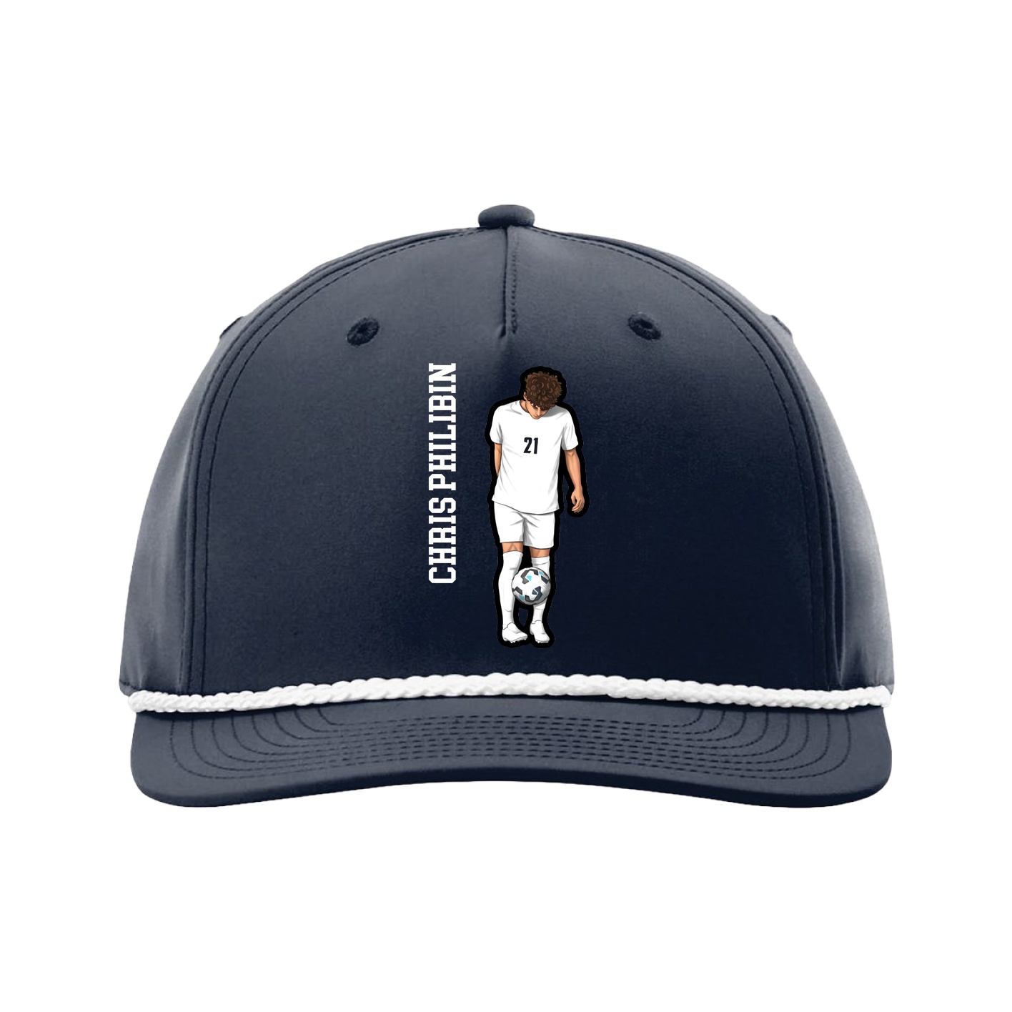 Five-Panel Classic Rope Cap — Name Vertical in Navy