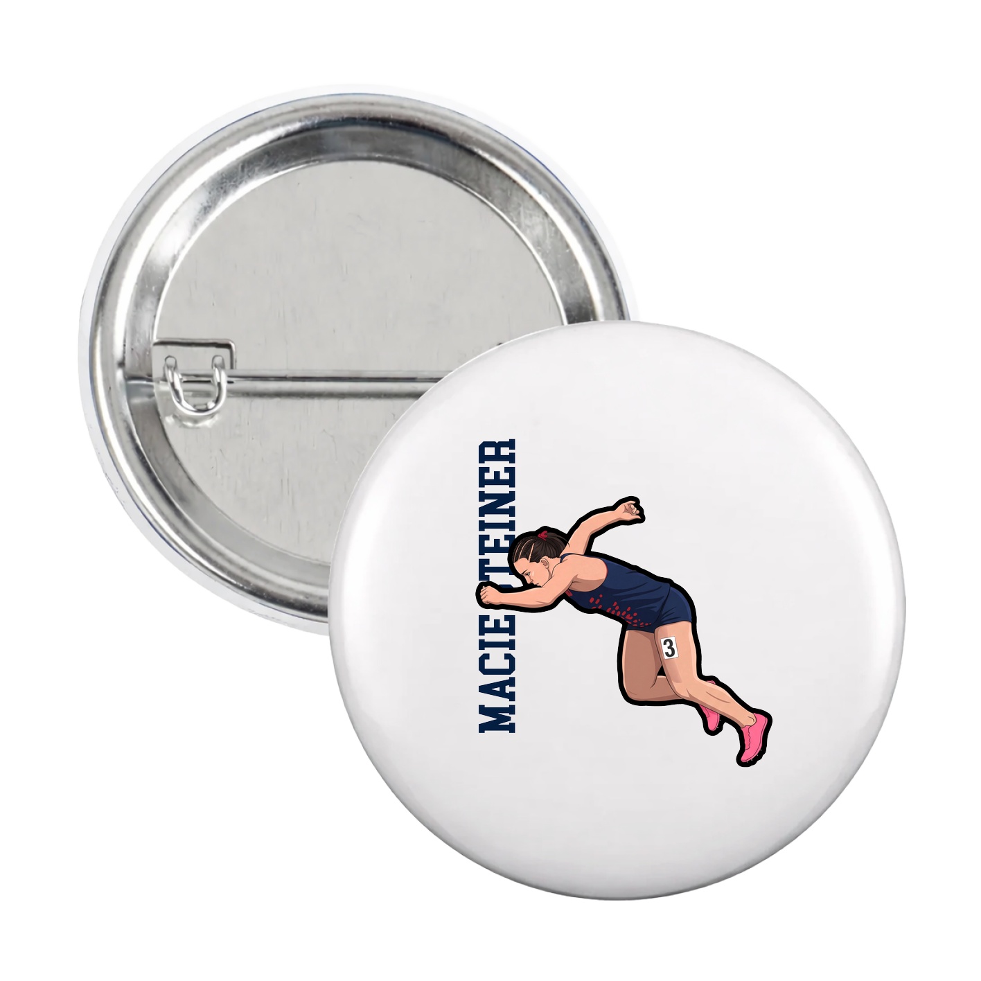 Game Day Button — Name Vertical in White