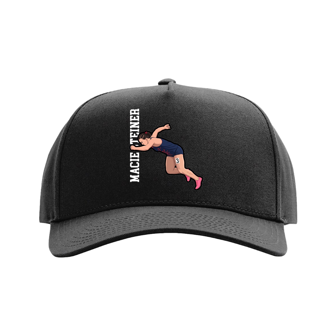 Full Fabric Five-Panel Champ Cap — Name Vertical in Black