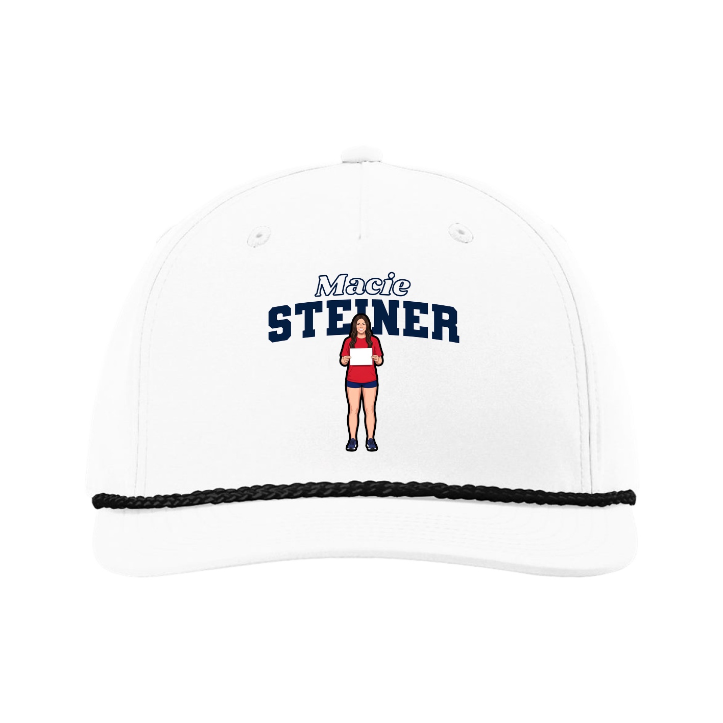 Five-Panel Classic Rope Cap — Name Arch in White