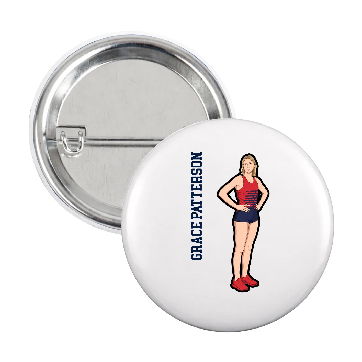 Game Day Button — Name Vertical in White