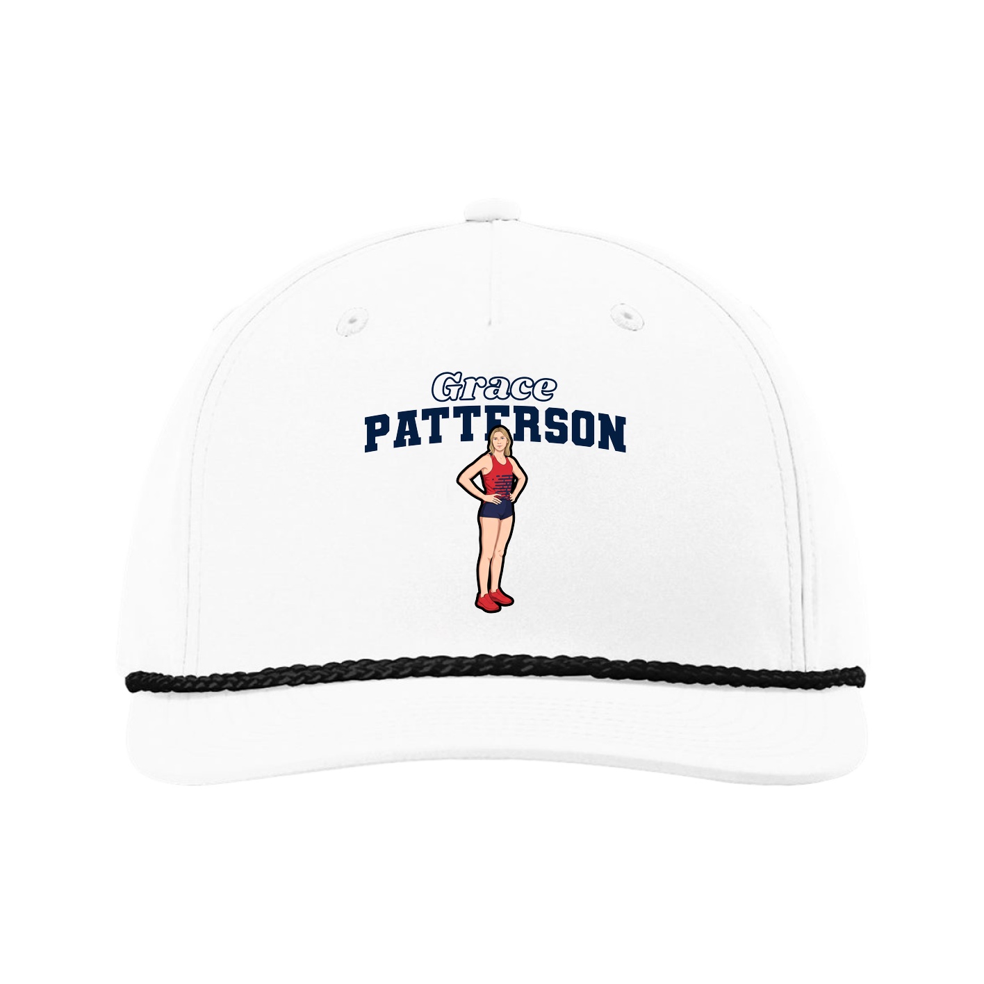 Five-Panel Classic Rope Cap — Name Arch in White