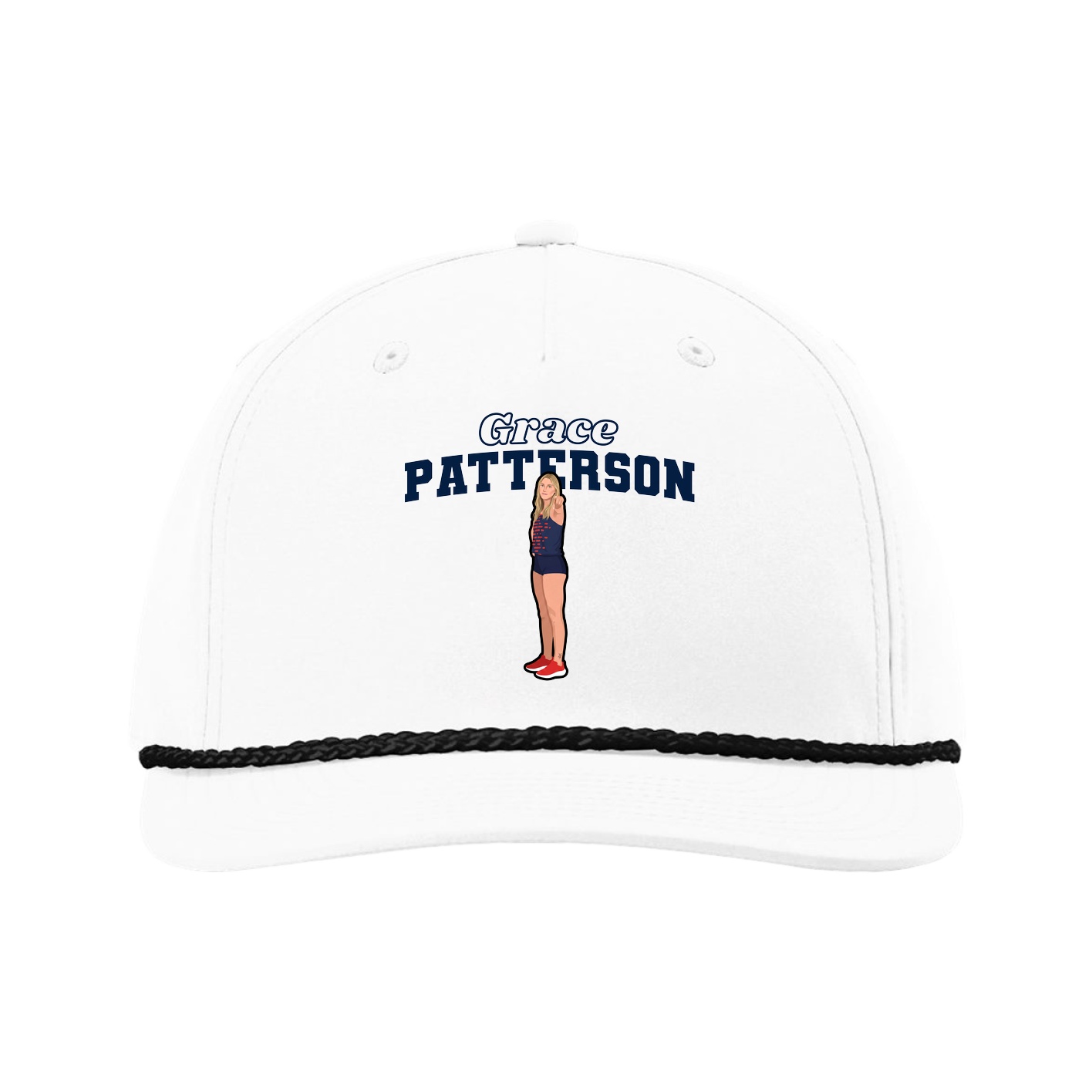 Five-Panel Classic Rope Cap — Name Arch in White