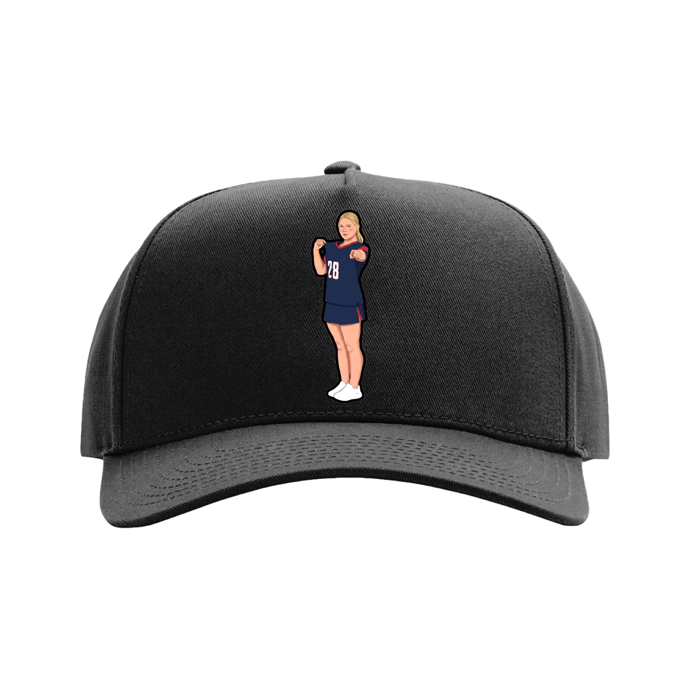 Full Fabric Five-Panel Champ Cap — Name Vertical in Black
