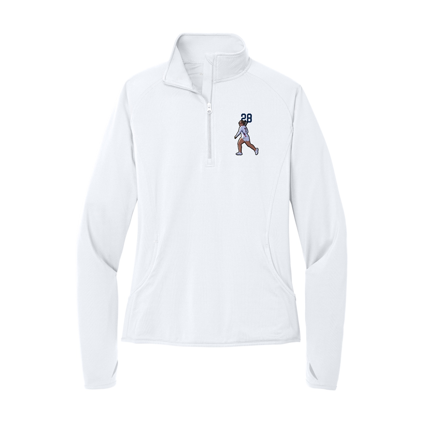Women's Q-Zip Pullover — Number Top in White