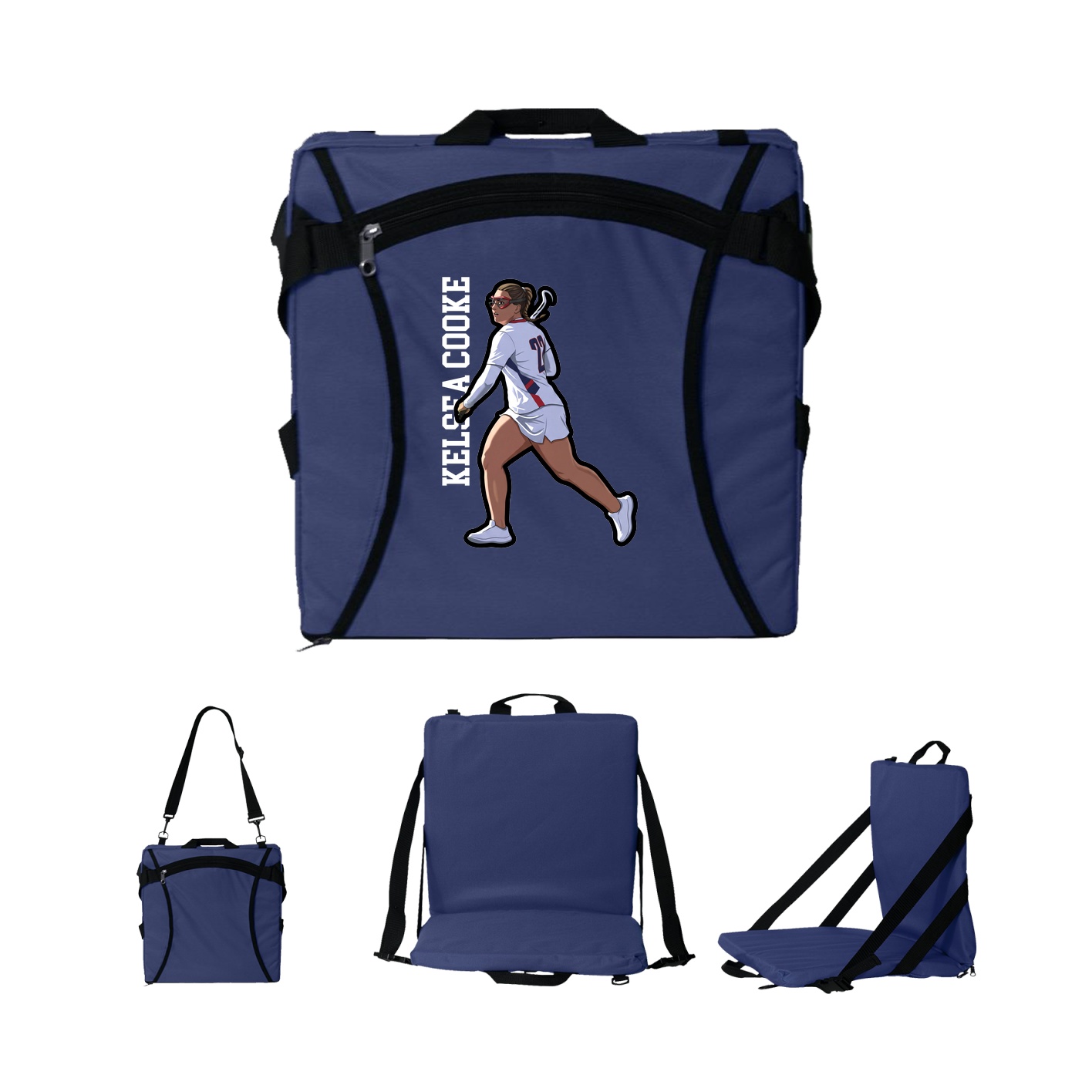 Folding Stadium Seat — Name Vertical in Navy