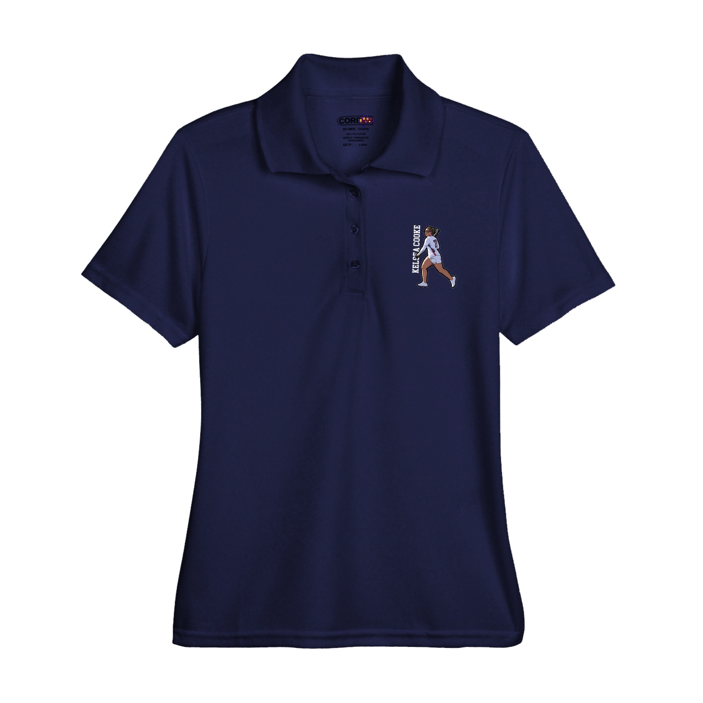 Womens Performance Polo — Name Vertical in Navy