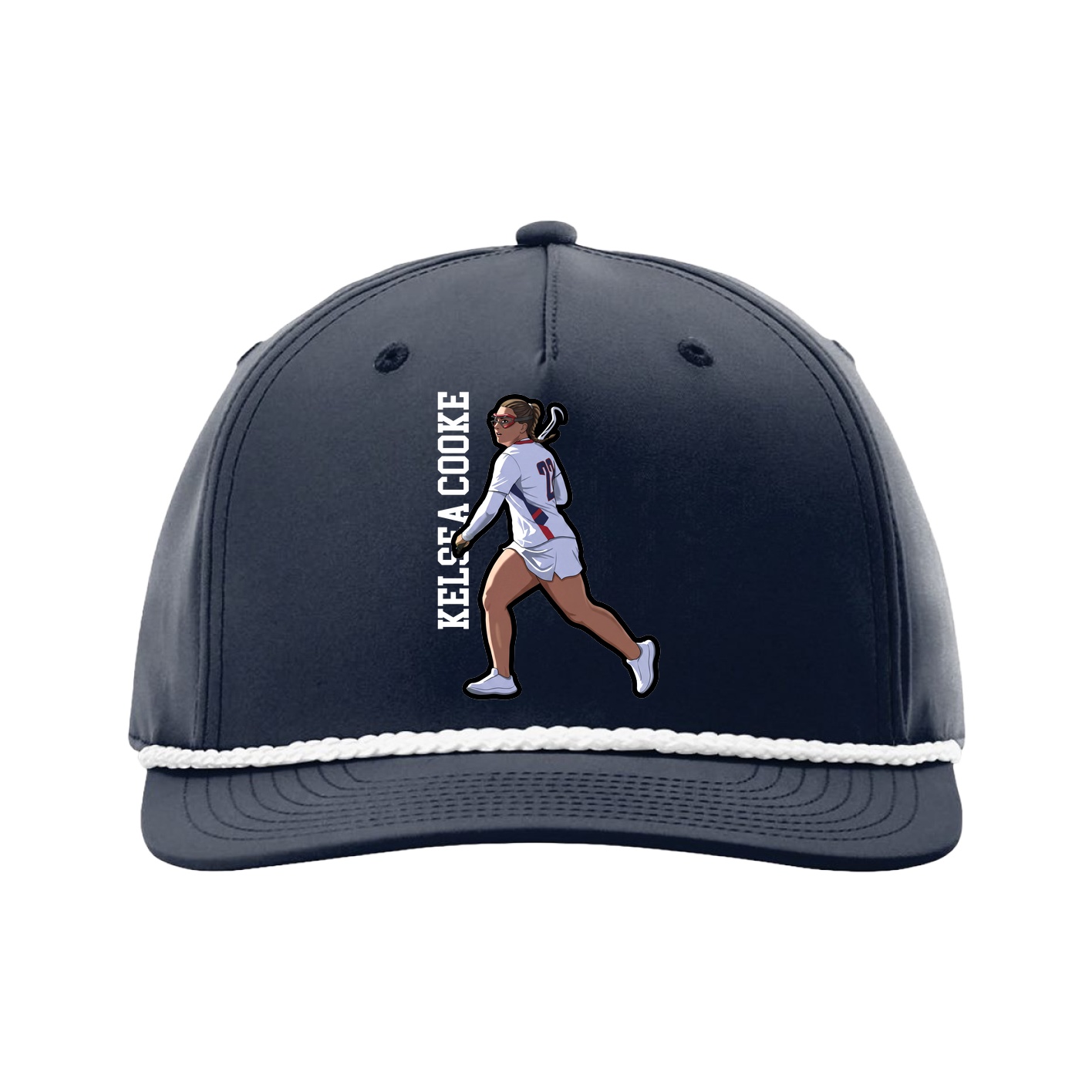 Five-Panel Classic Rope Cap — Name Vertical in Navy