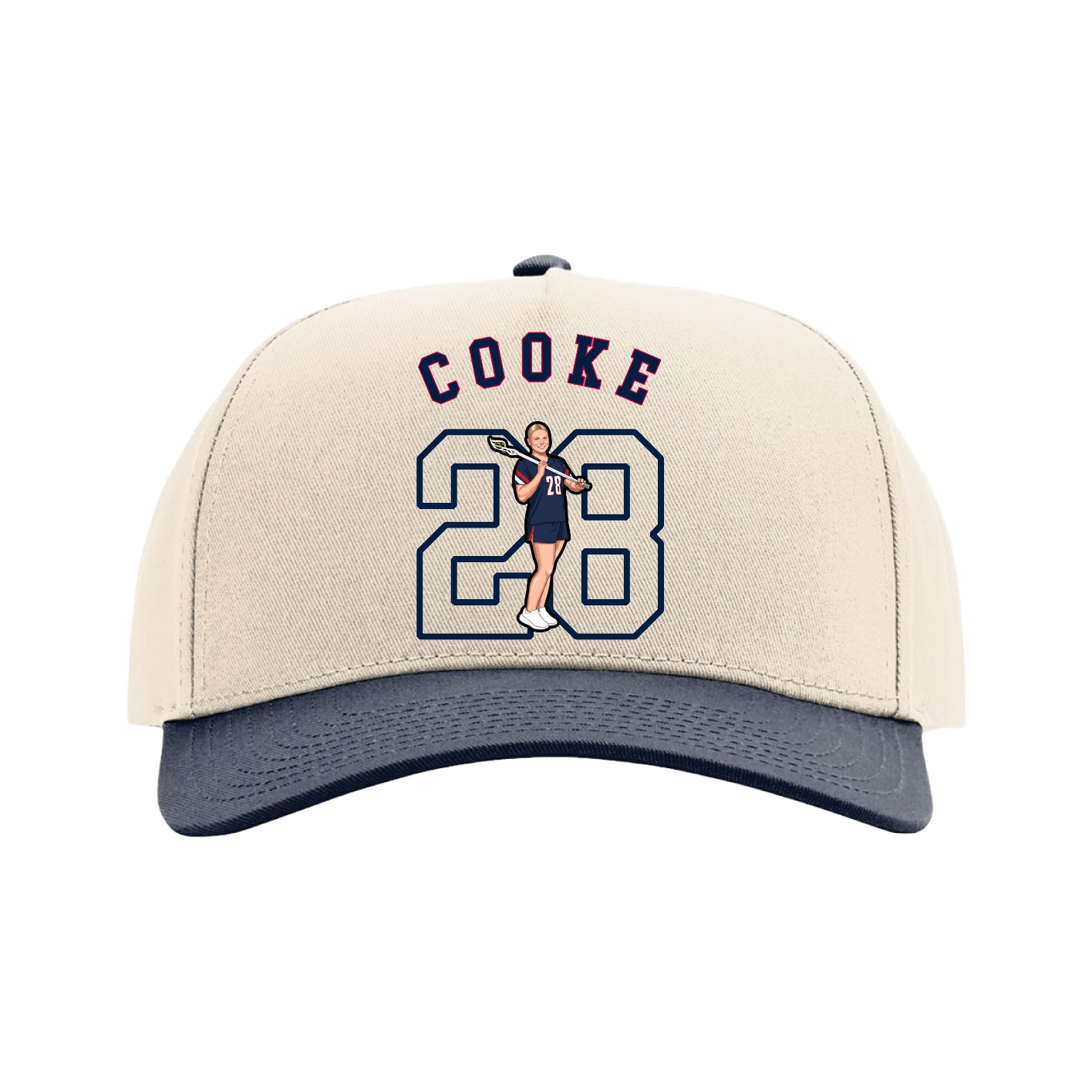 Full Fabric Five-Panel Champ Cap — Shirsey Arch in Cream/Navy