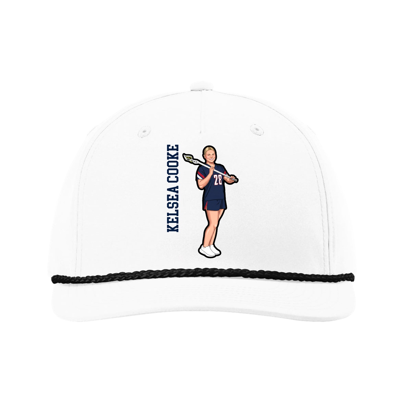 Five-Panel Classic Rope Cap — Name Vertical in White
