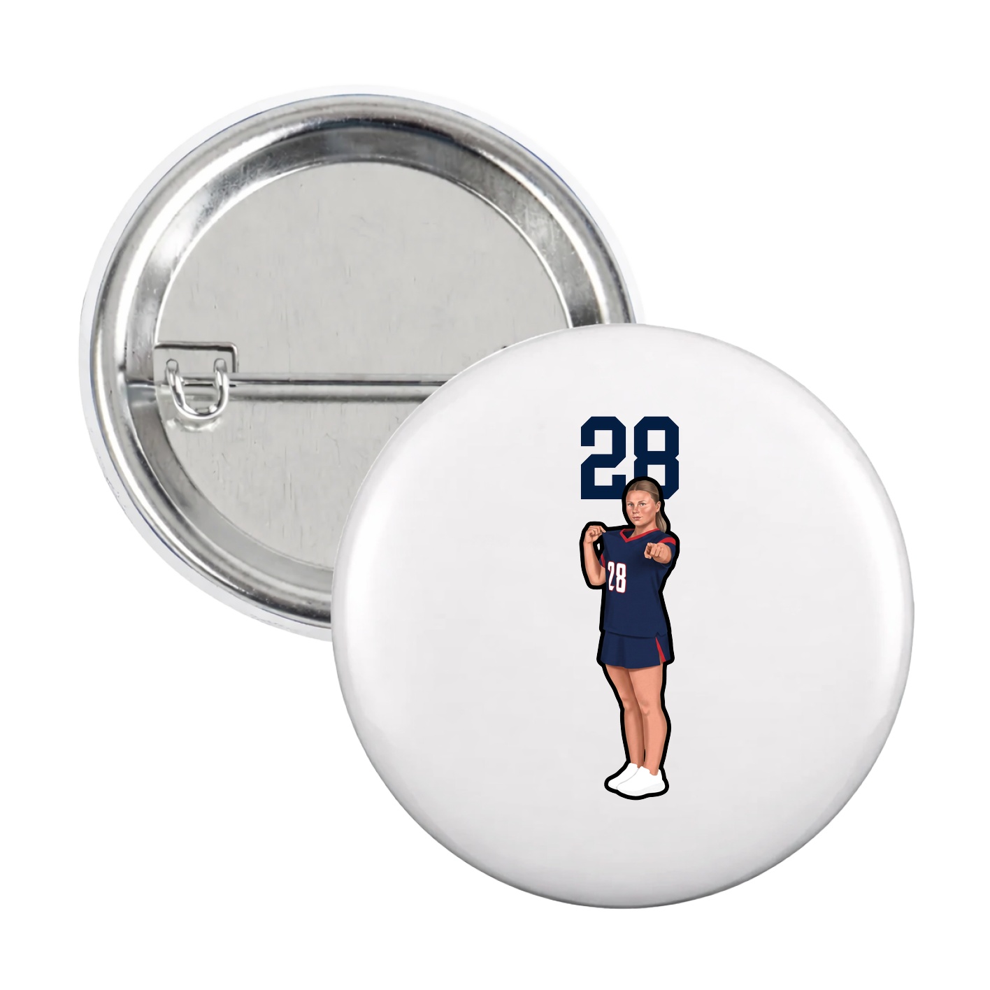Game Day Button — Number Top in White