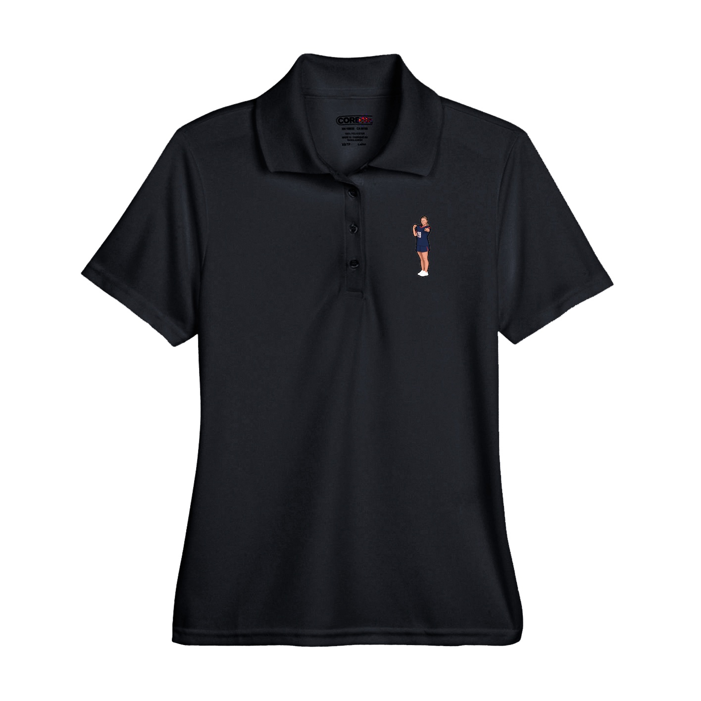Performance Polo — Name Vertical in Black