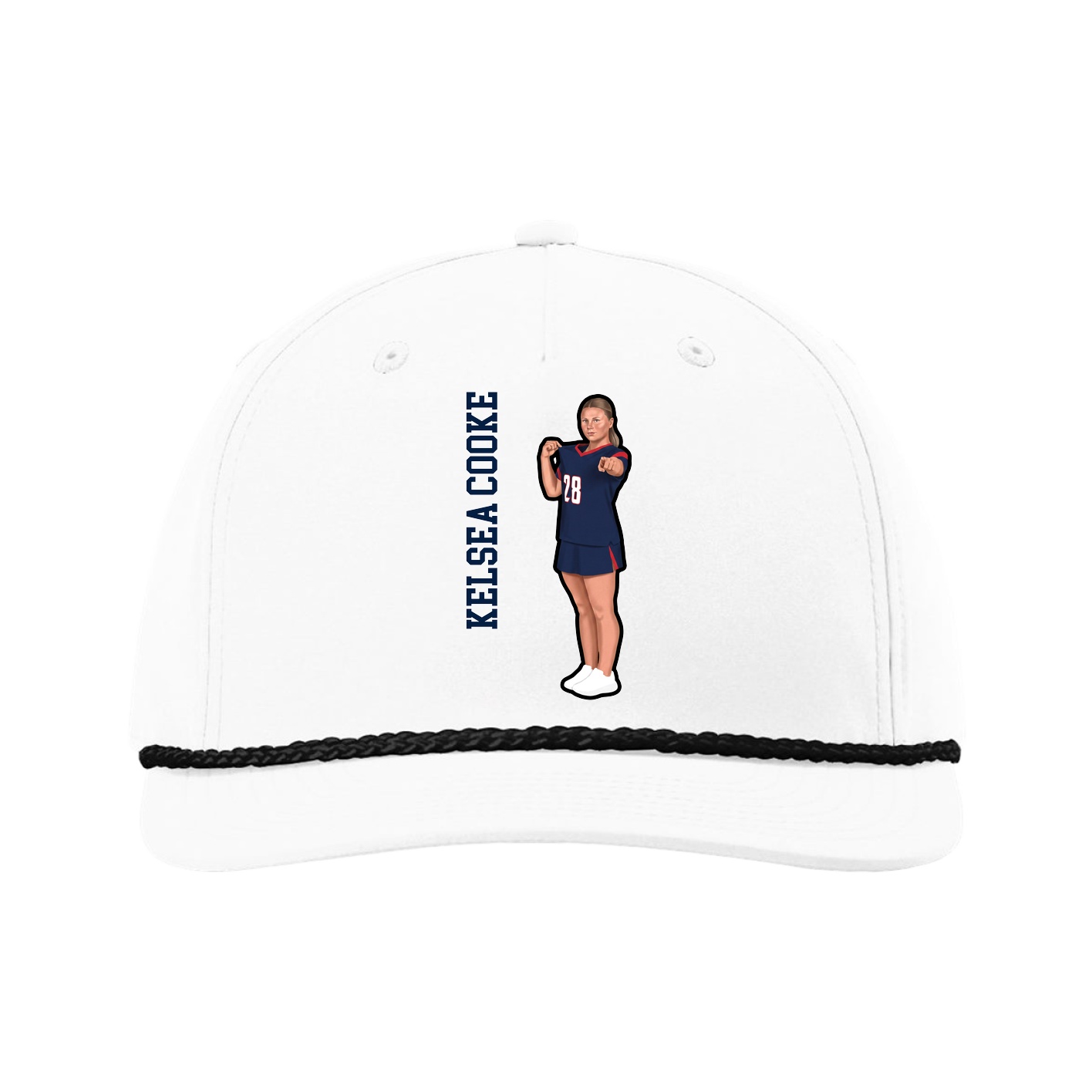 Five-Panel Classic Rope Cap — Name Vertical in White