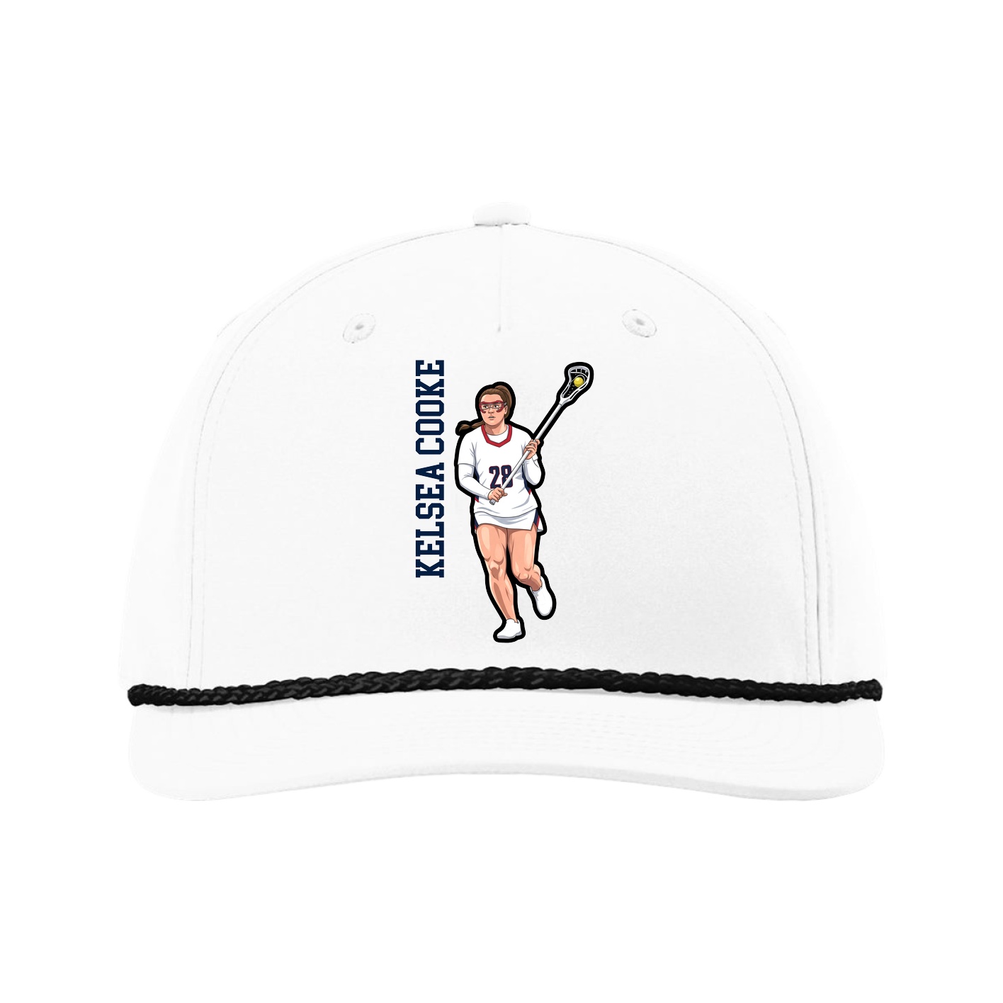 Five-Panel Classic Rope Cap — Name Vertical in White