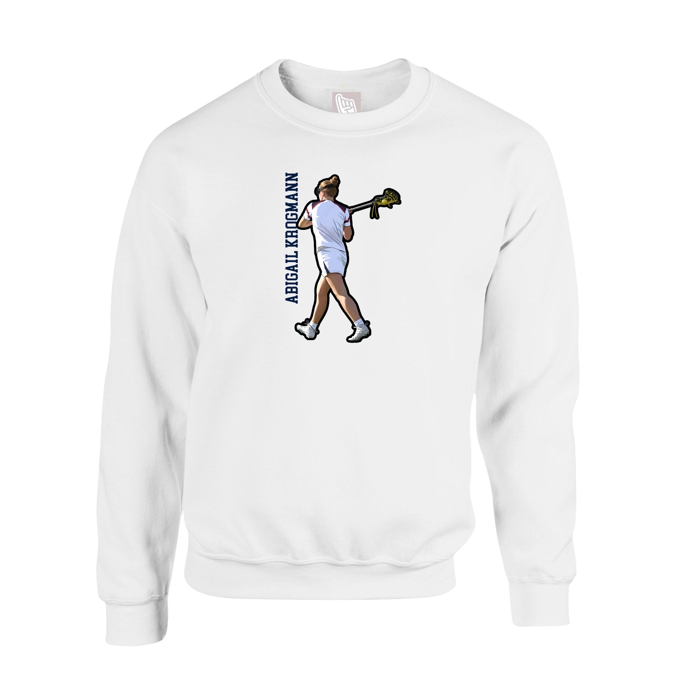 Fleece Crew — Name Vertical in White