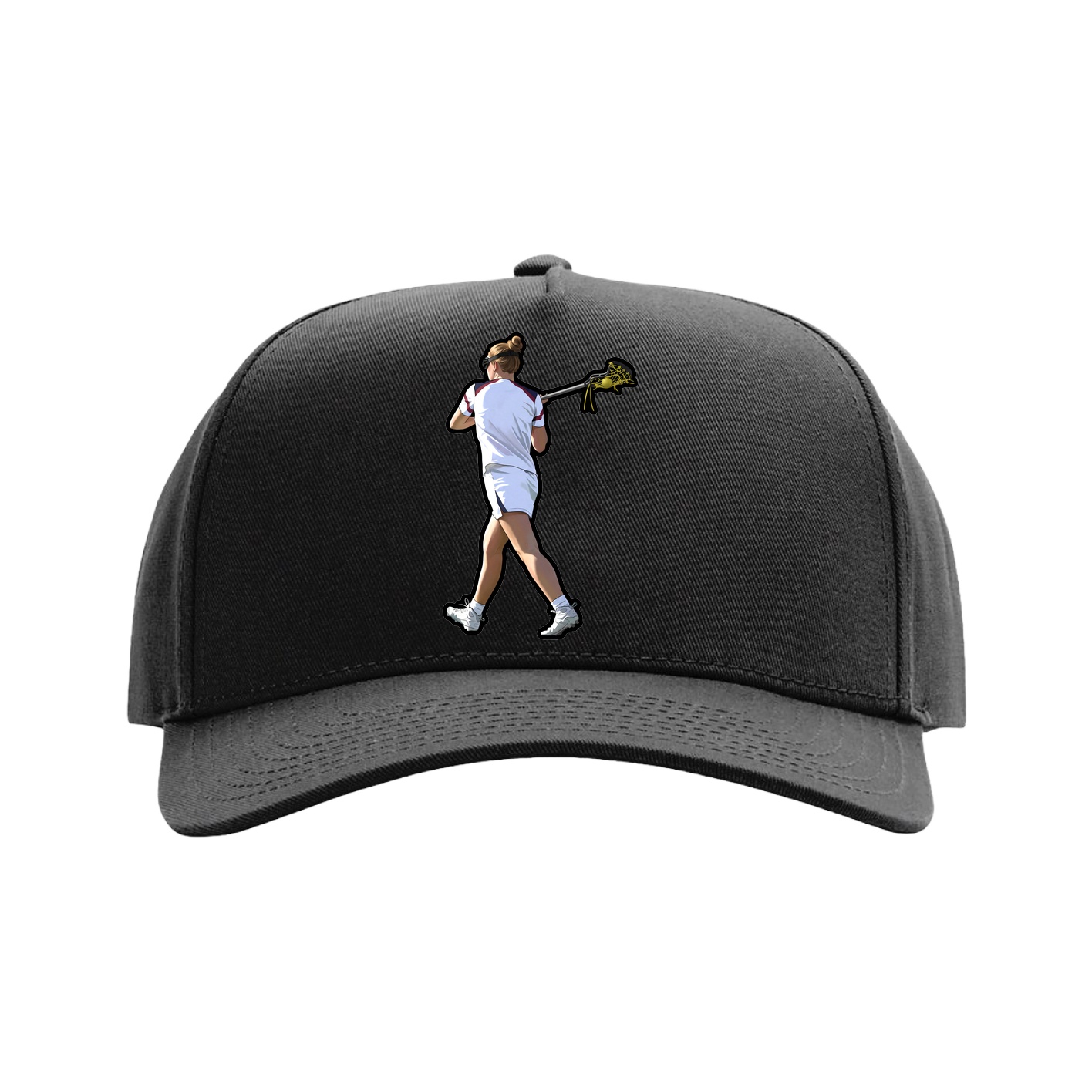 Full Fabric Five-Panel Champ Cap — Name Vertical in Black