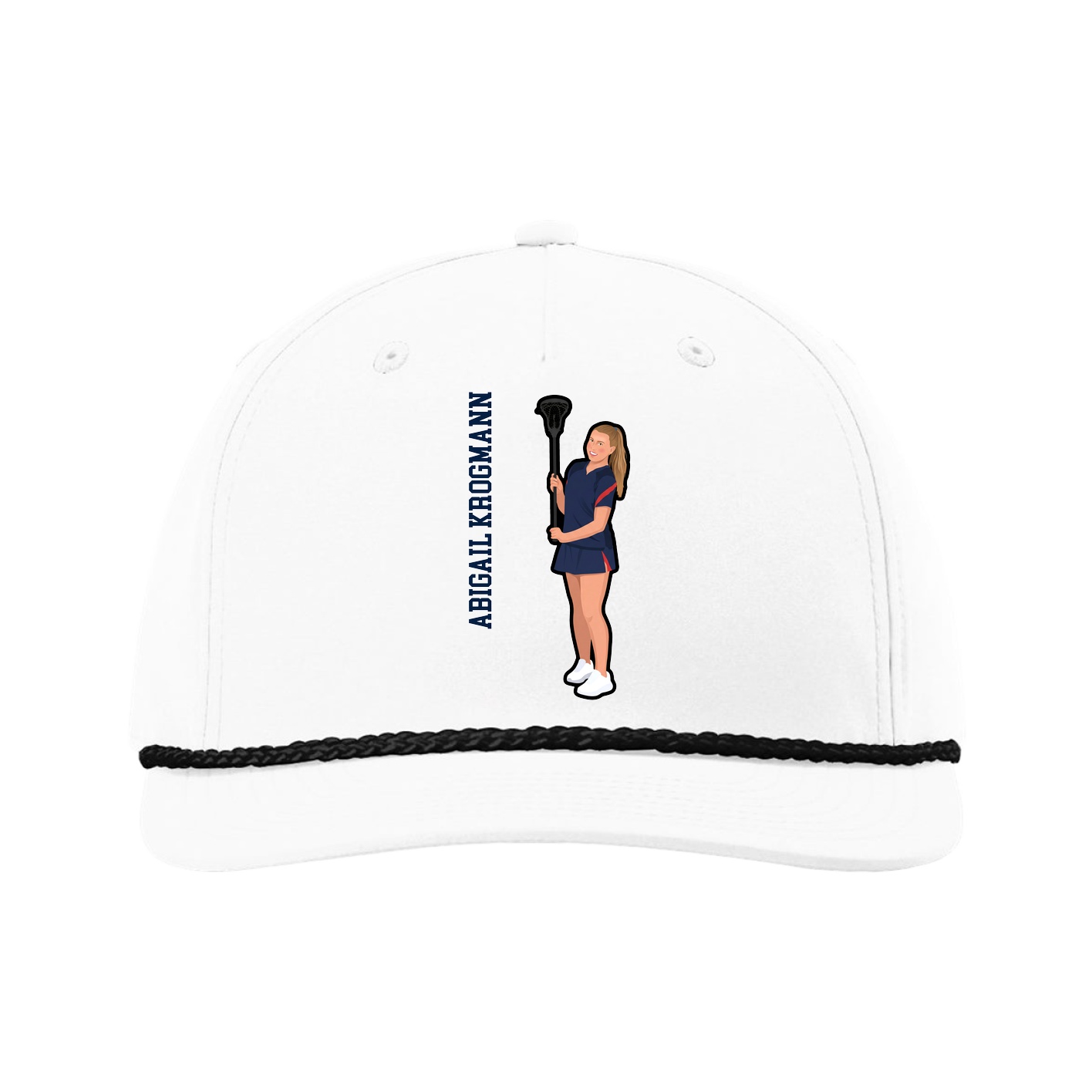 Five-Panel Classic Rope Cap — Name Vertical in White