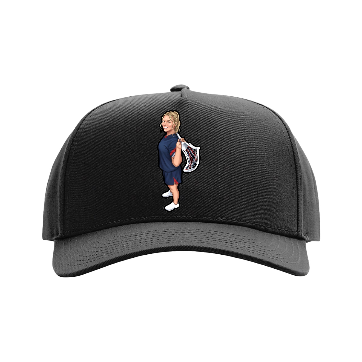 Full Fabric Five-Panel Champ Cap — Name Vertical in Black