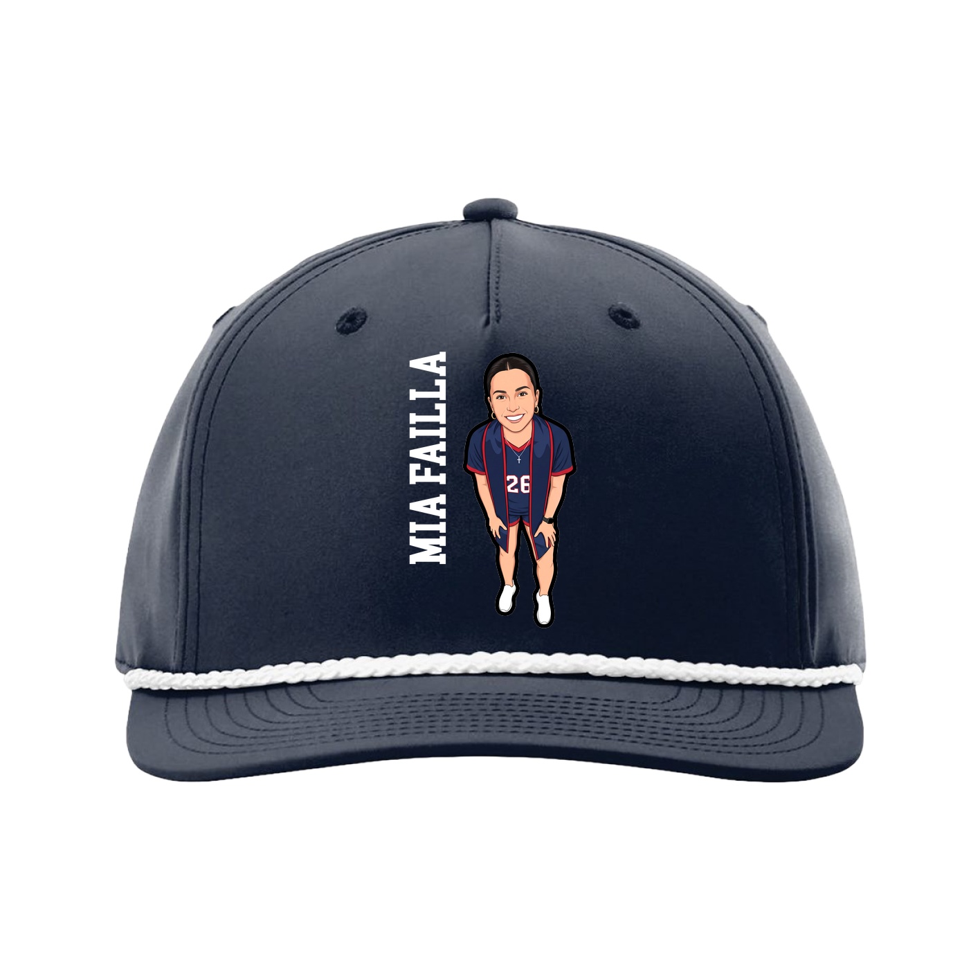 Five-Panel Classic Rope Cap — Name Vertical in Navy