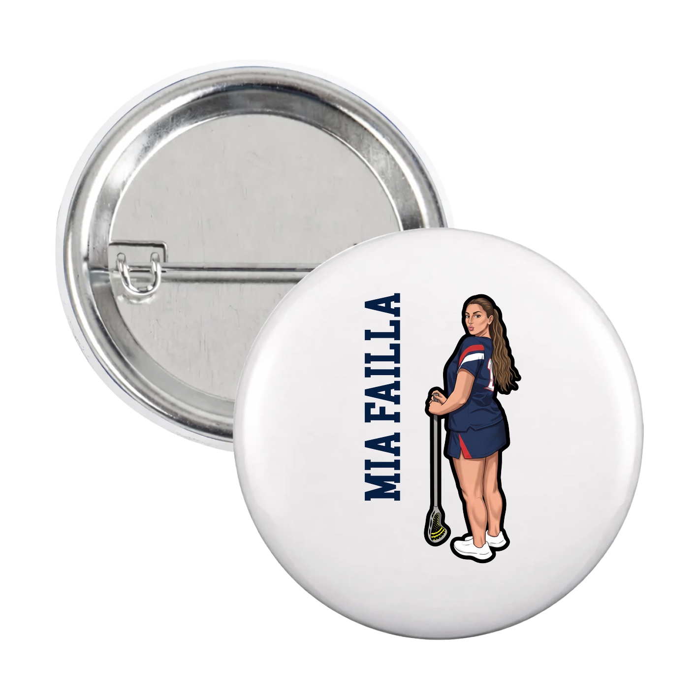 Game Day Button — Name Vertical in White