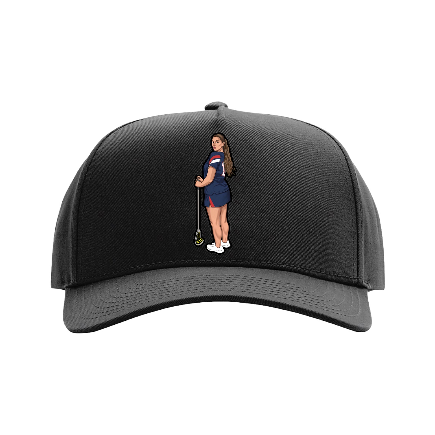 Full Fabric Five-Panel Champ Cap — Name Vertical in Black