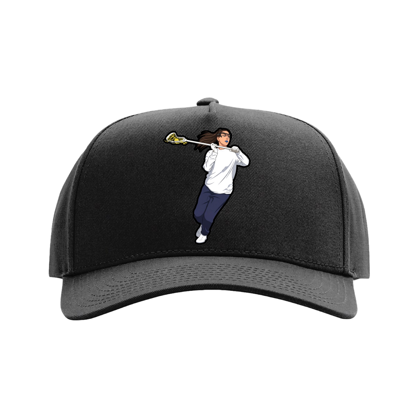 Full Fabric Five-Panel Champ Cap — Name Vertical in Black