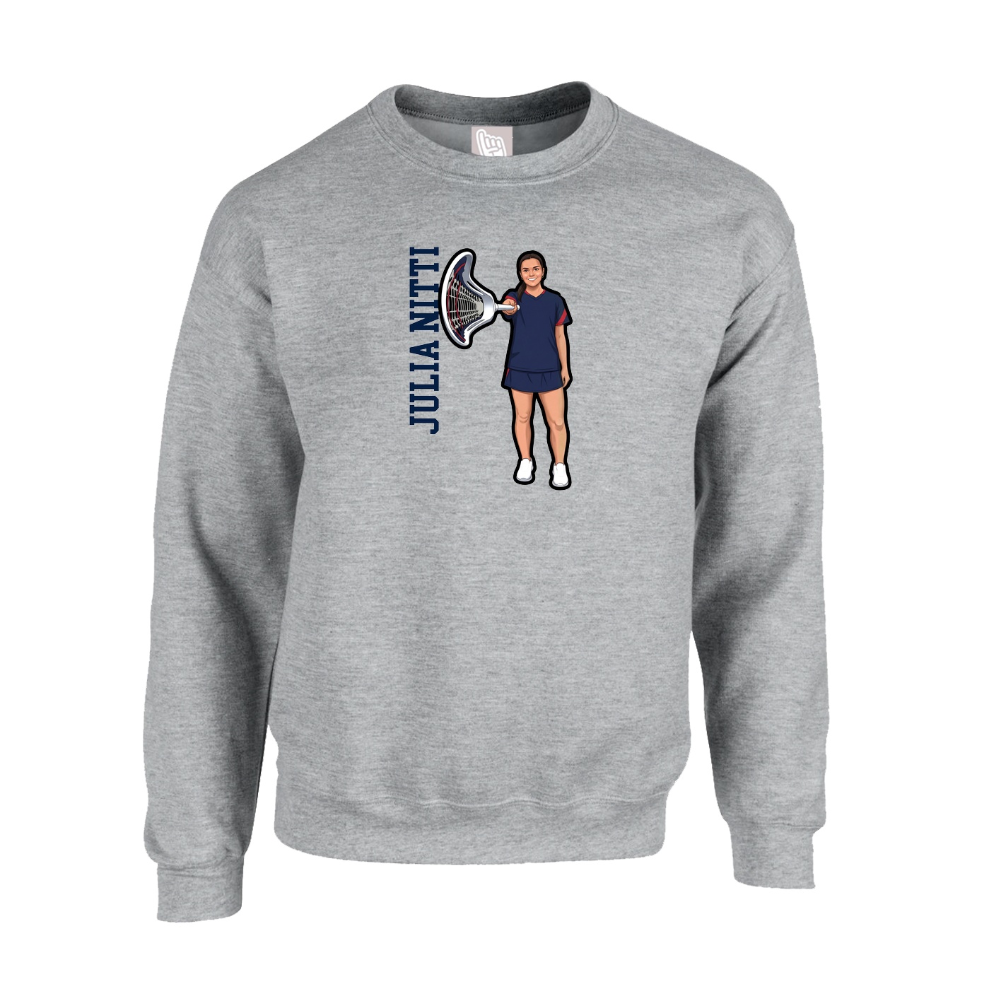 Fleece Crew — Name Vertical in Grey